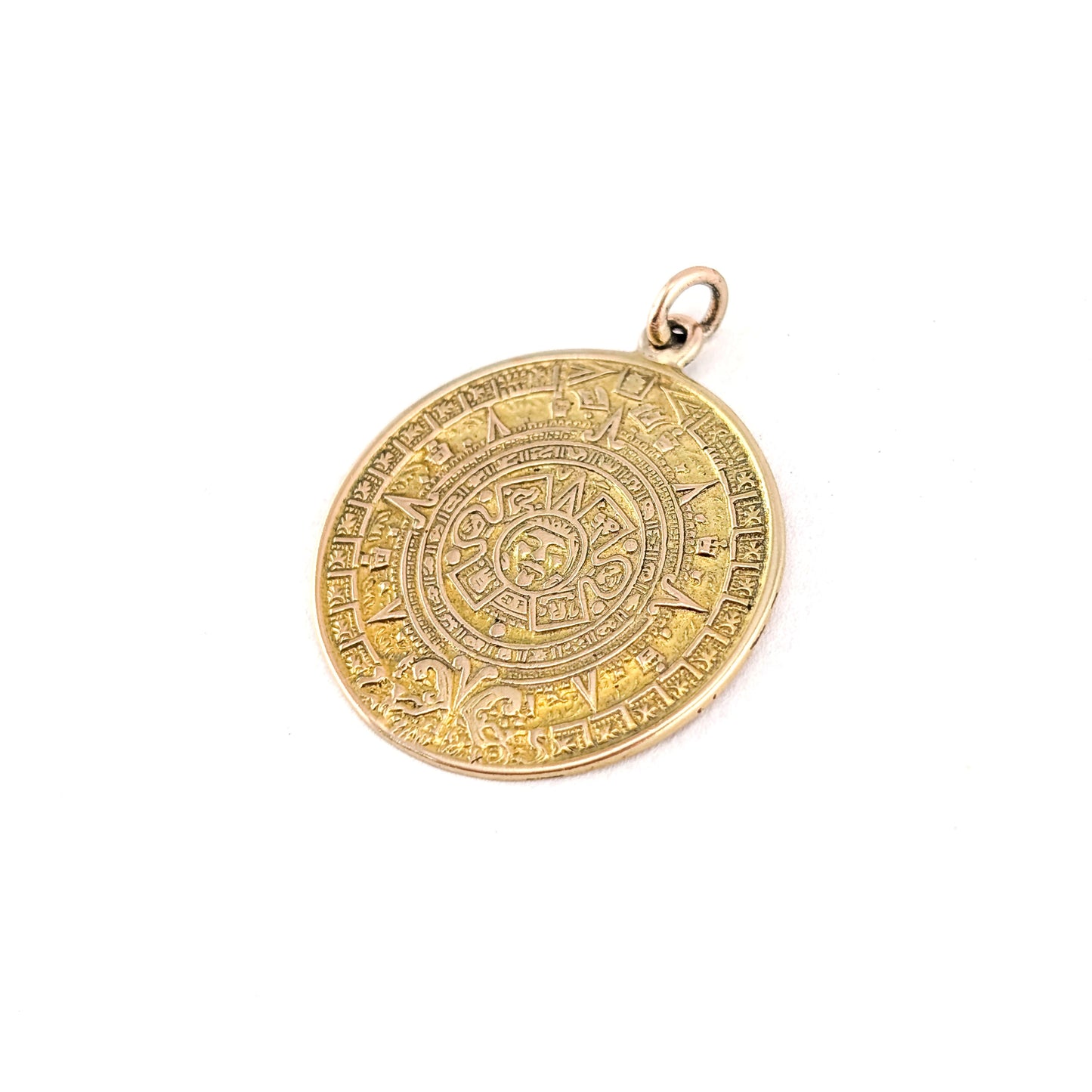 Vintage 14K Gold Aztec Calendar Pendant – Sun God Medallion