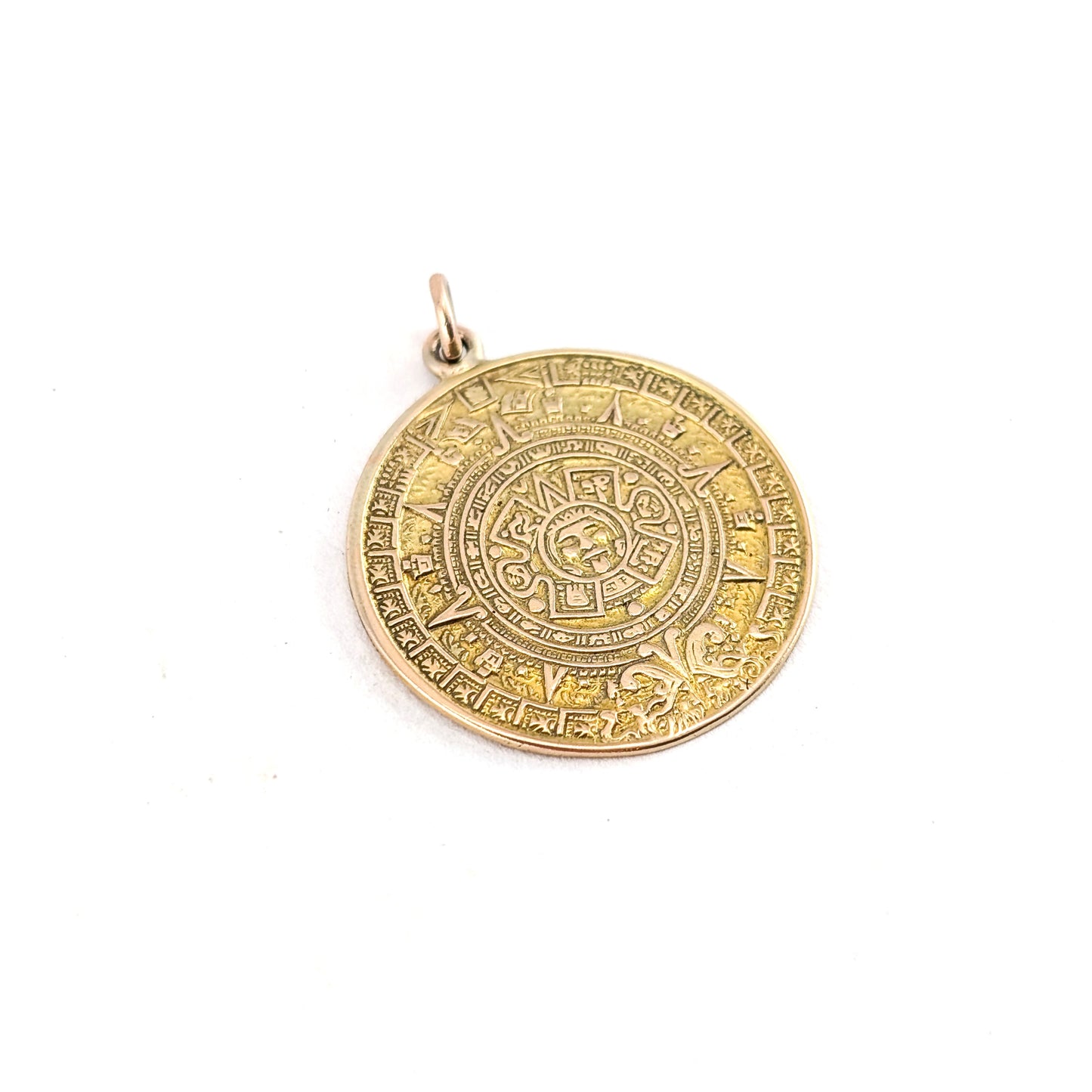 Vintage 14K Gold Aztec Calendar Pendant – Sun God Medallion
