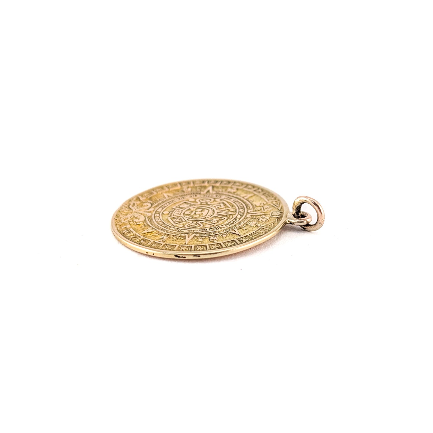 Vintage 14K Gold Aztec Calendar Pendant – Sun God Medallion