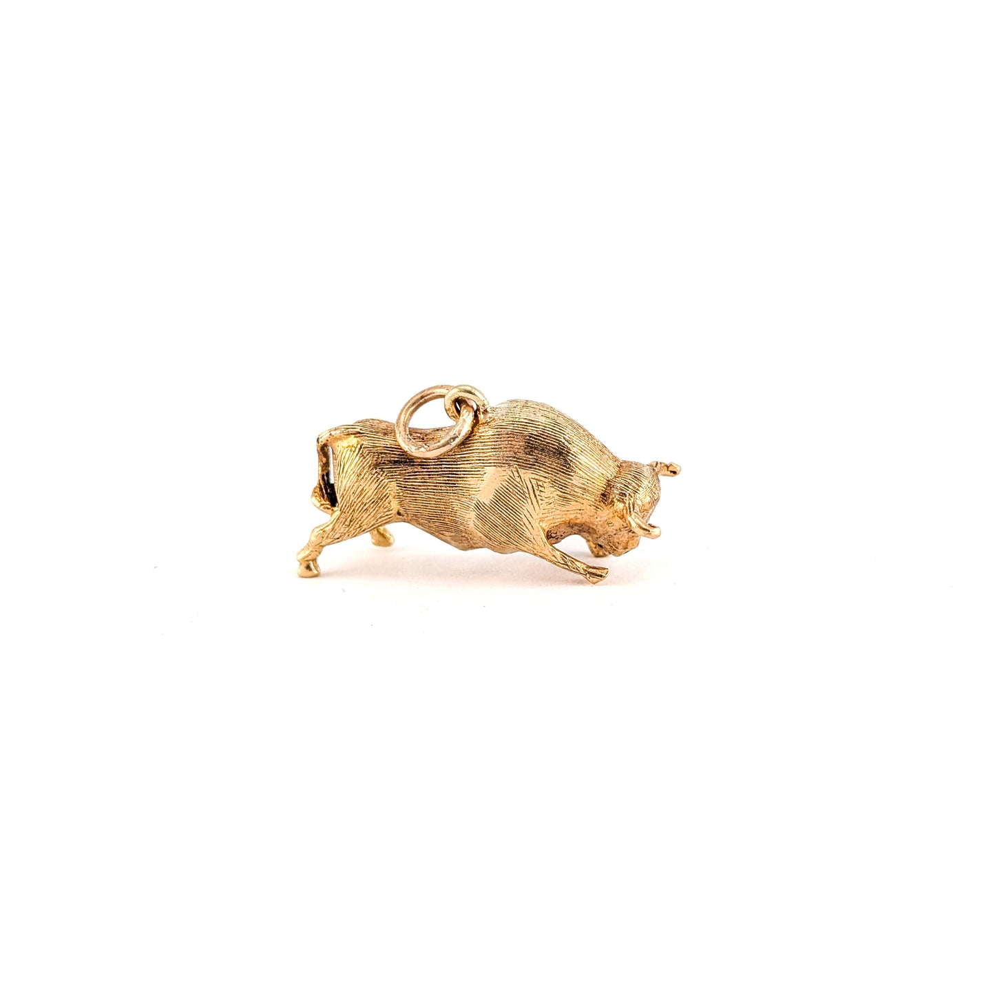 Vintage 18K Gold Bull Charm – 3D Taurus Pendant
