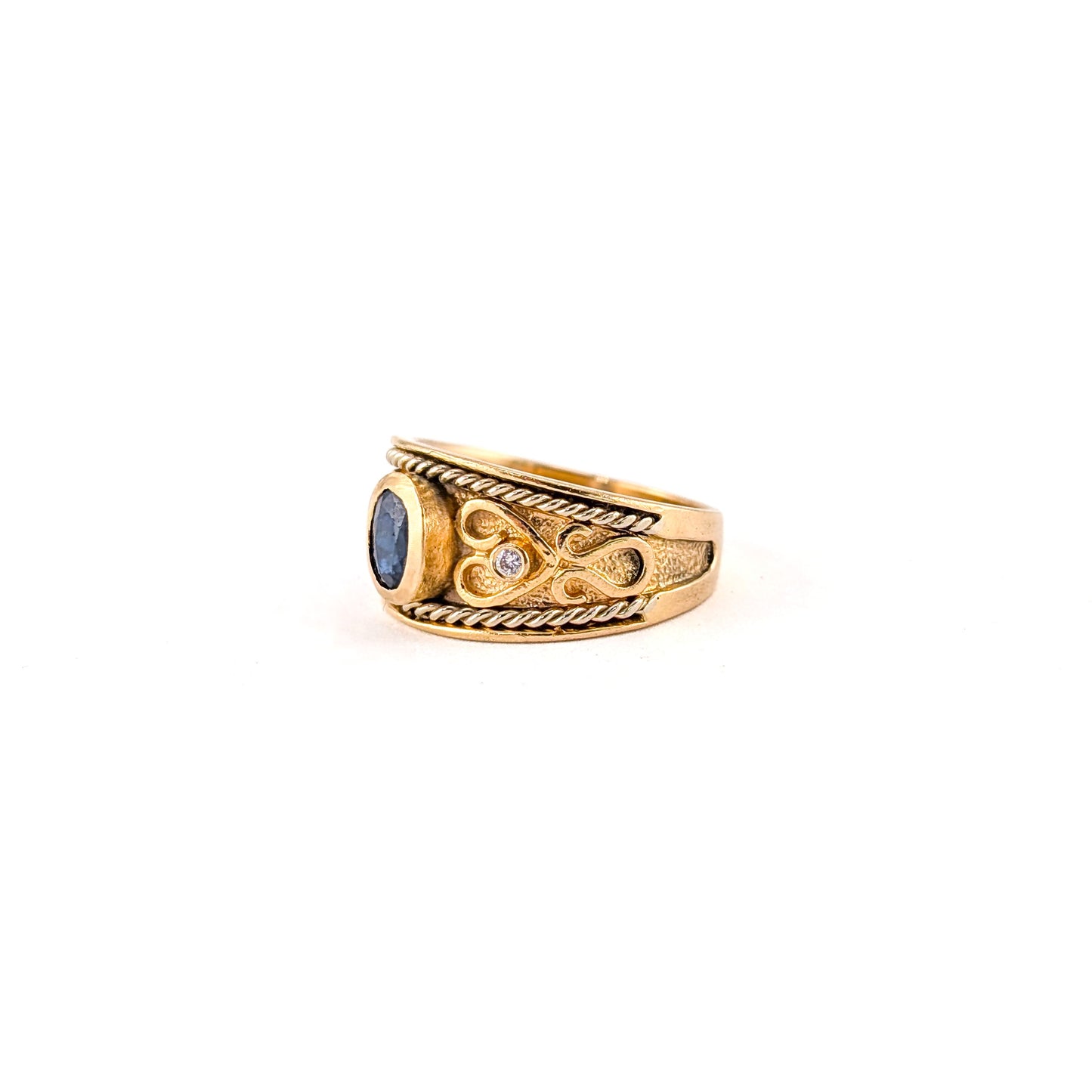 Vintage 14K Gold Sapphire and Diamond Wide Band Ring