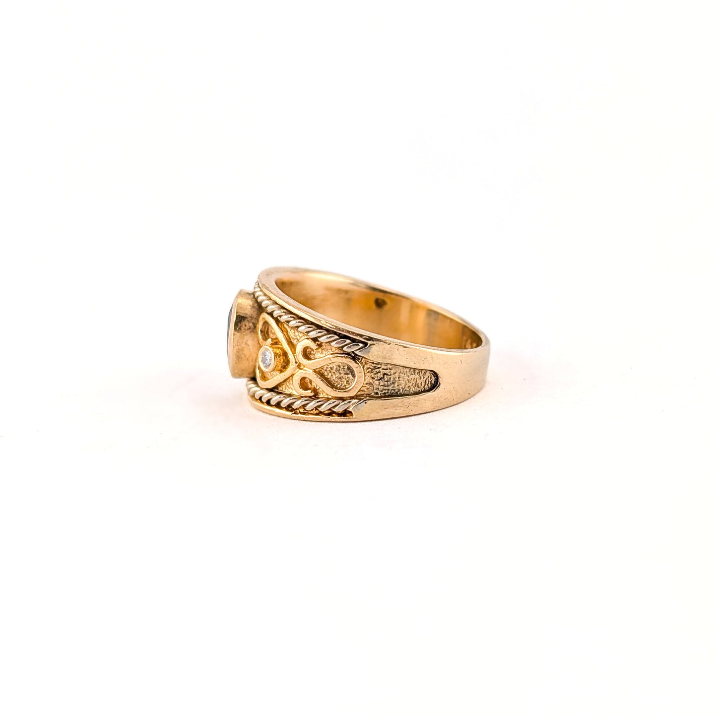 Vintage 14K Gold Sapphire and Diamond Wide Band Ring