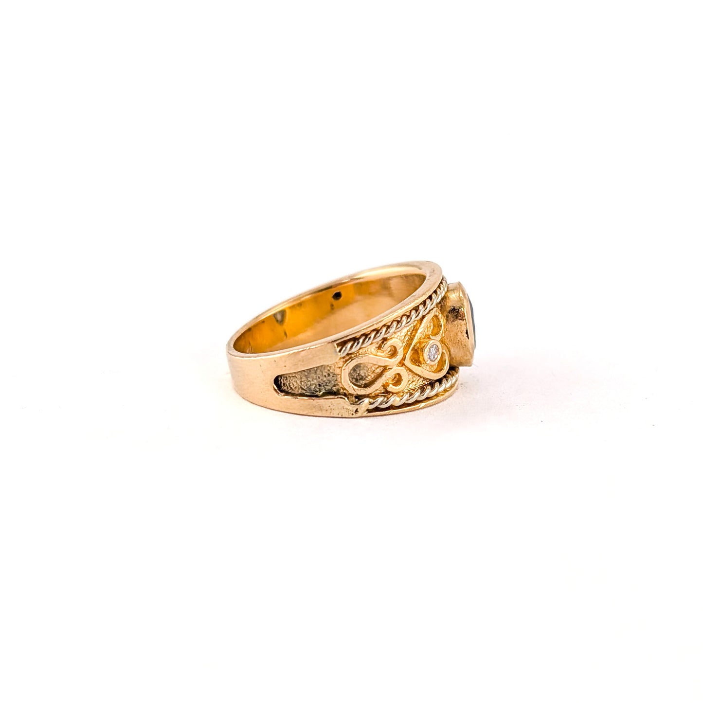 Vintage 14K Gold Sapphire and Diamond Wide Band Ring
