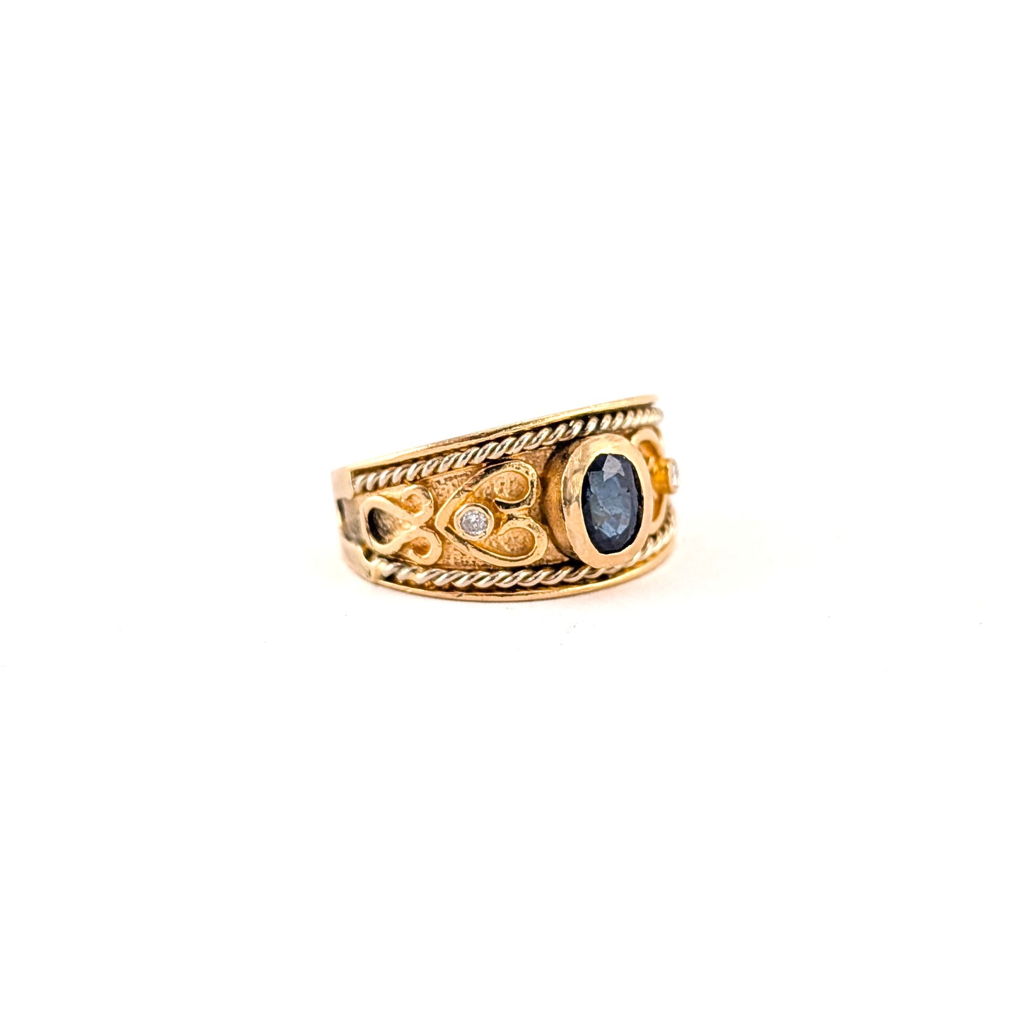 Vintage 14K Gold Sapphire and Diamond Wide Band Ring