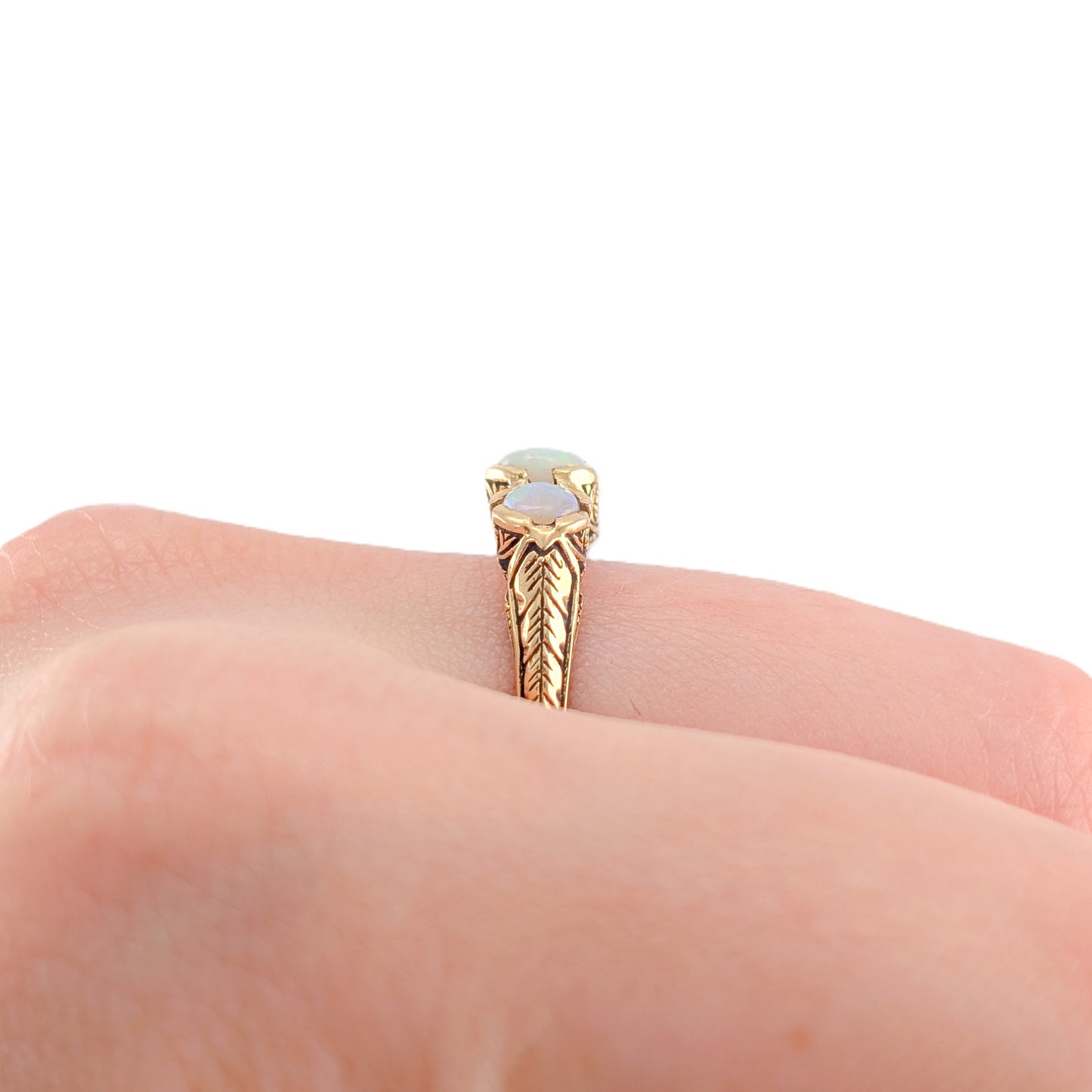 Antique Victorian 9K Gold Three-Stone Opal Ring