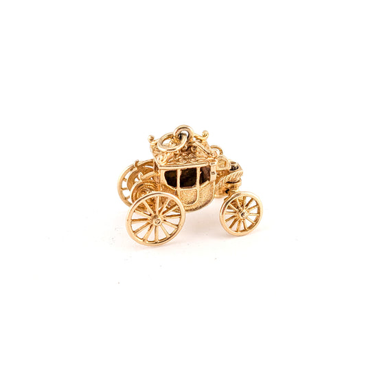 Vintage 9K Gold Moving Carriage Charm – Coach Pendant with Spinning Wheels