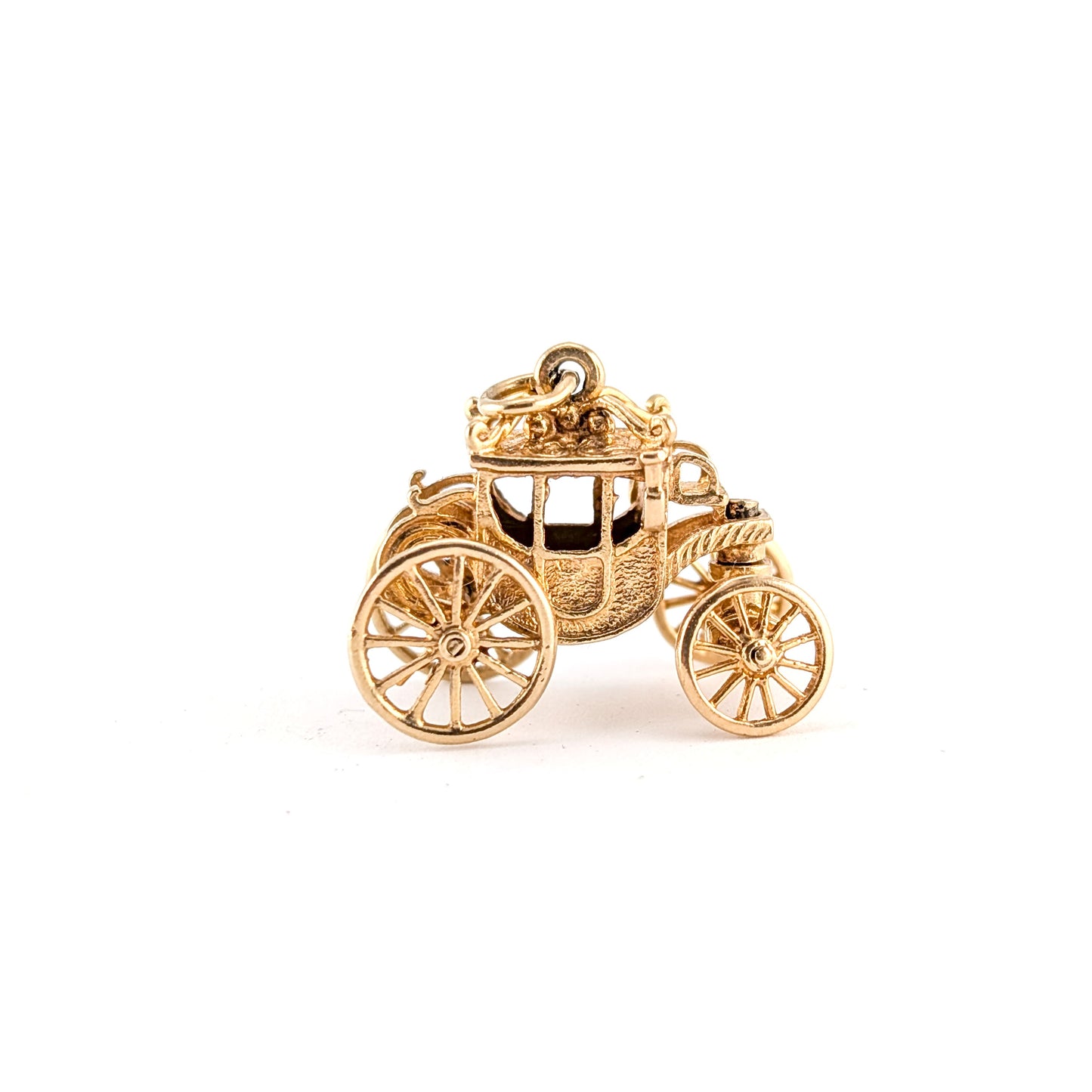 Vintage 9K Gold Moving Carriage Charm – Coach Pendant with Spinning Wheels