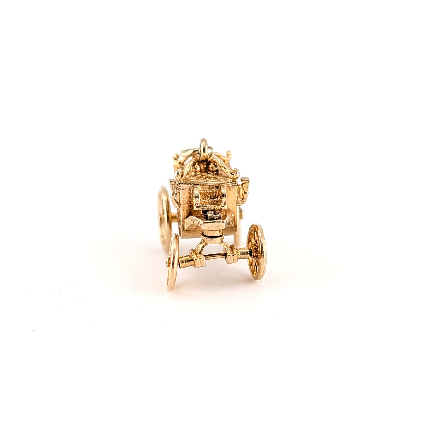 Vintage 9K Gold Moving Carriage Charm – Coach Pendant with Spinning Wheels