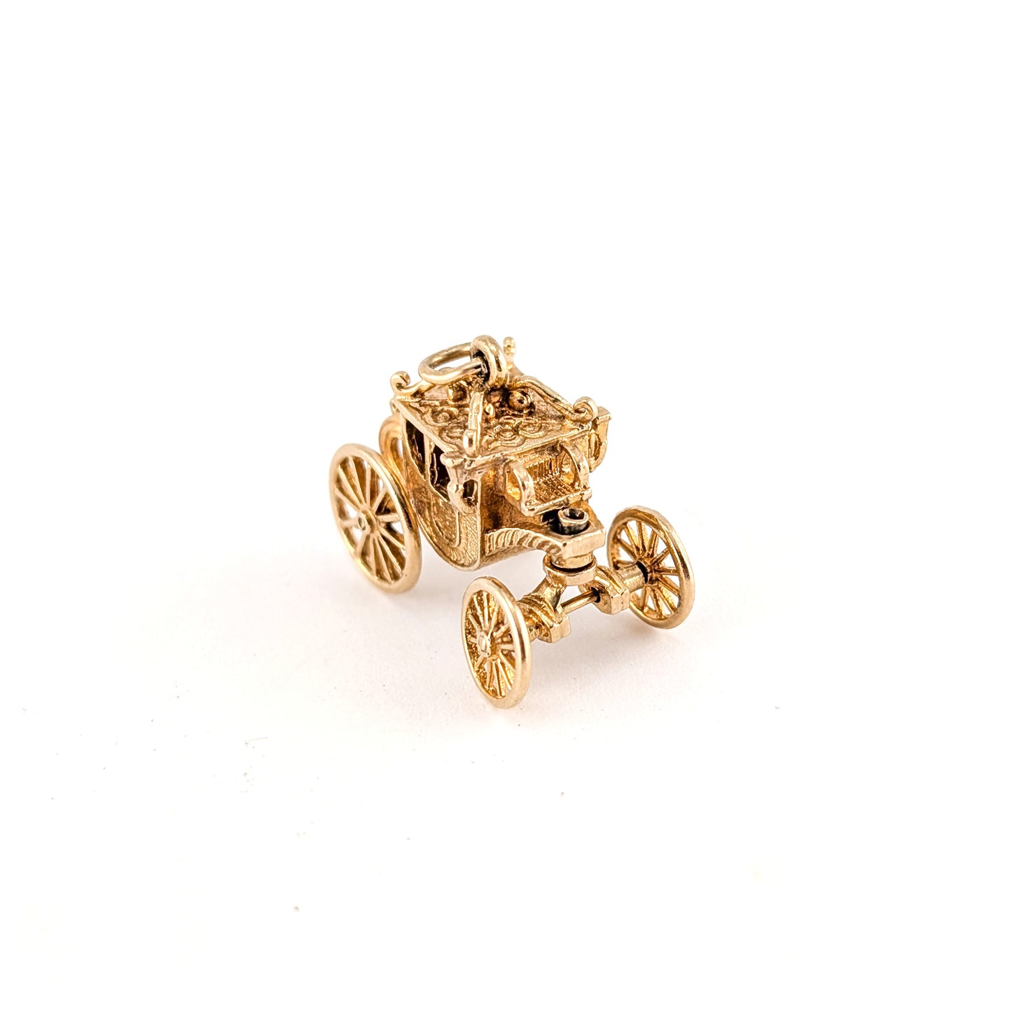 Vintage 9K Gold Moving Carriage Charm – Coach Pendant with Spinning Wheels