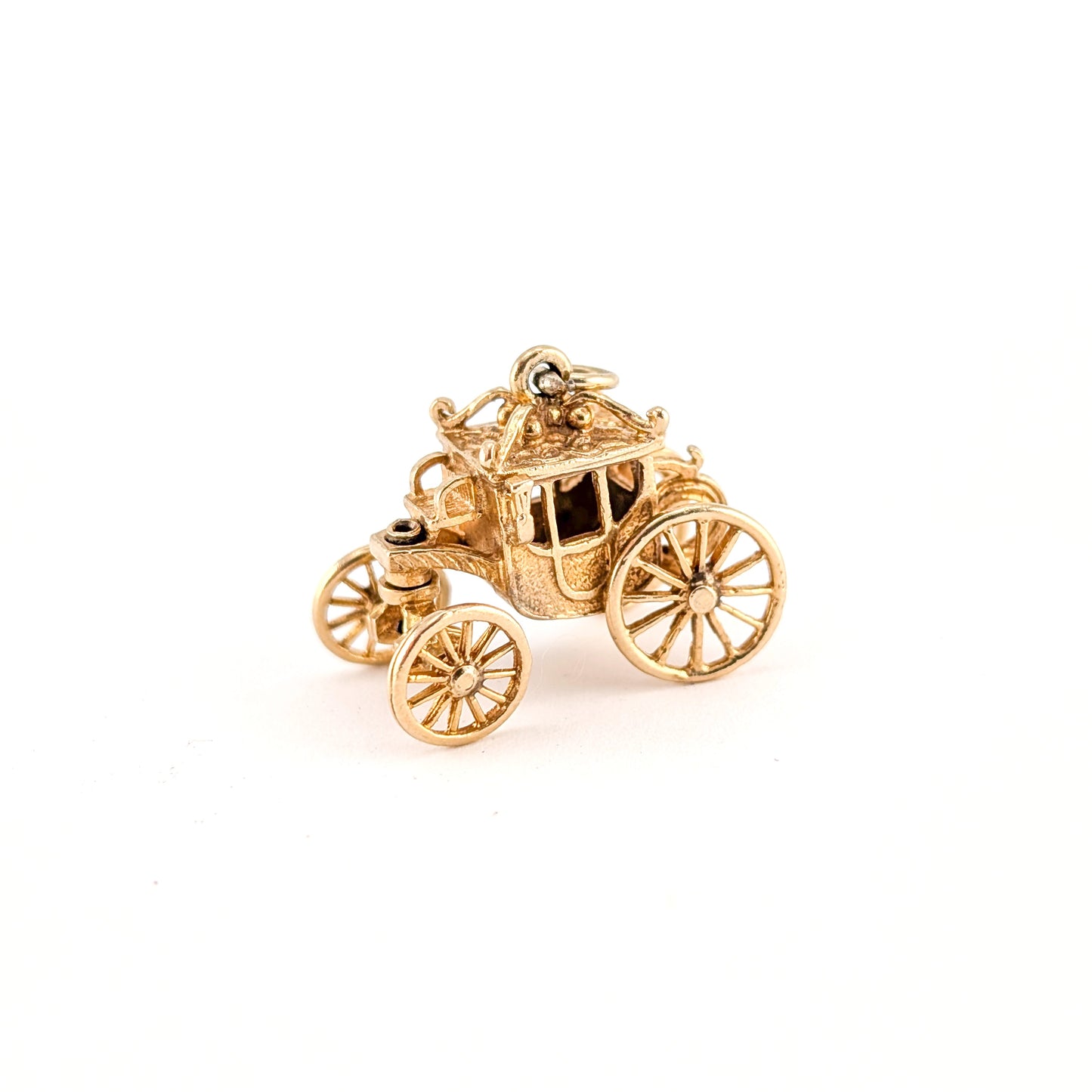 Vintage 9K Gold Moving Carriage Charm – Coach Pendant with Spinning Wheels
