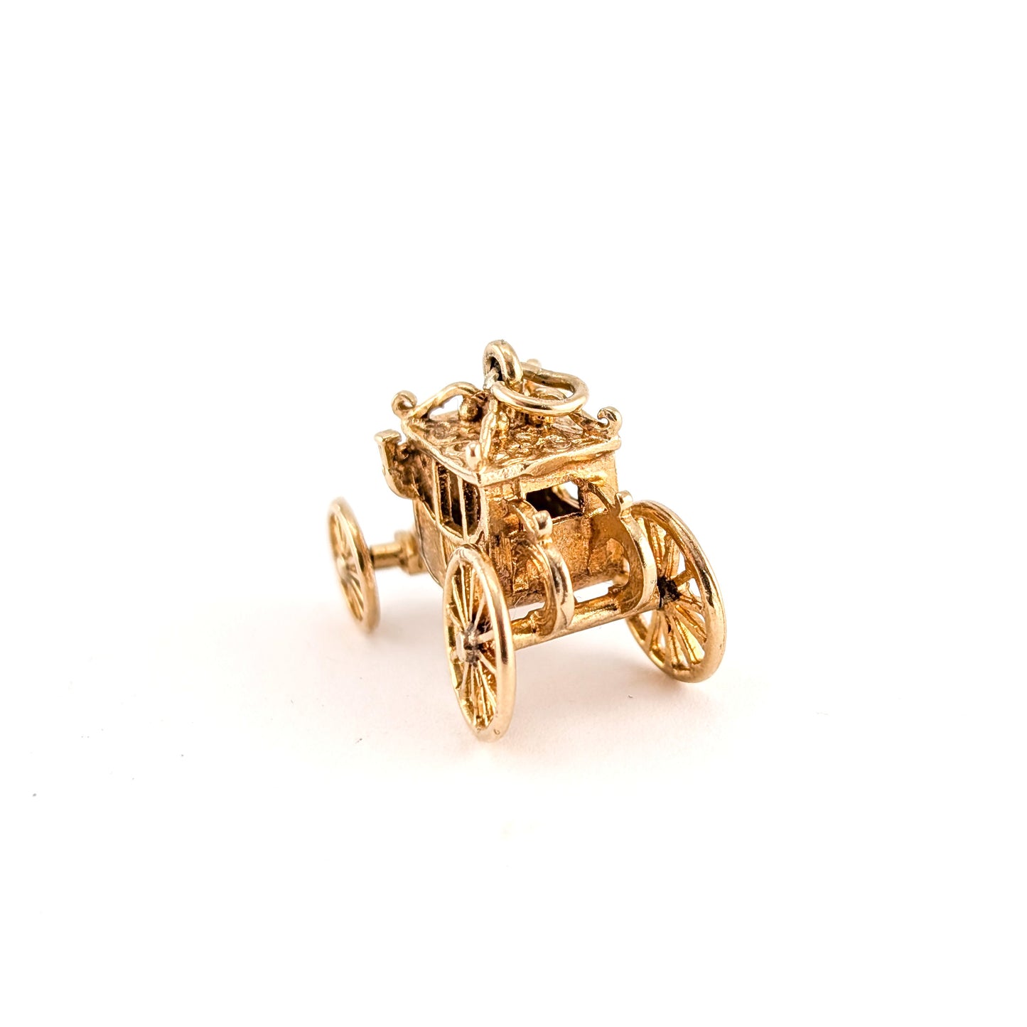 Vintage 9K Gold Moving Carriage Charm – Coach Pendant with Spinning Wheels