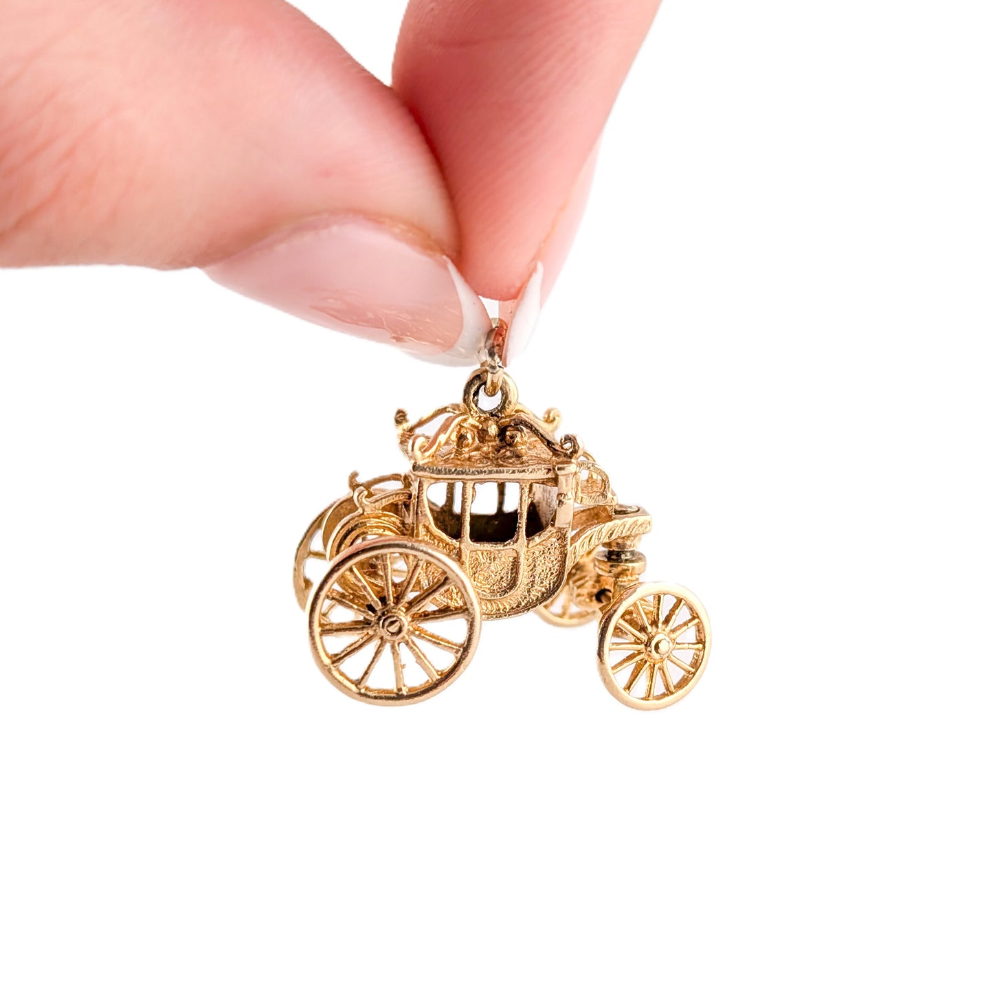 Vintage 9K Gold Moving Carriage Charm – Coach Pendant with Spinning Wheels