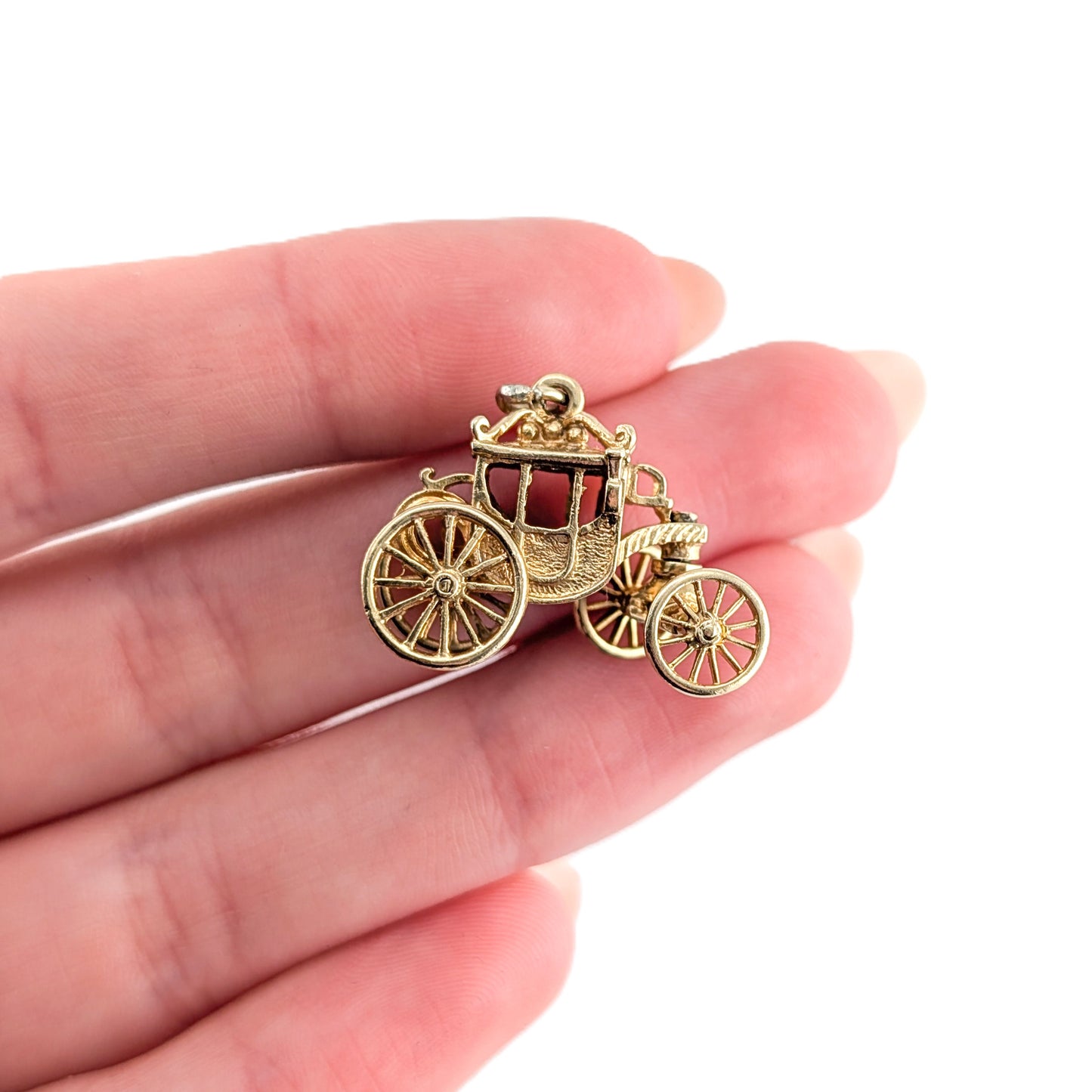 Vintage 9K Gold Moving Carriage Charm – Coach Pendant with Spinning Wheels