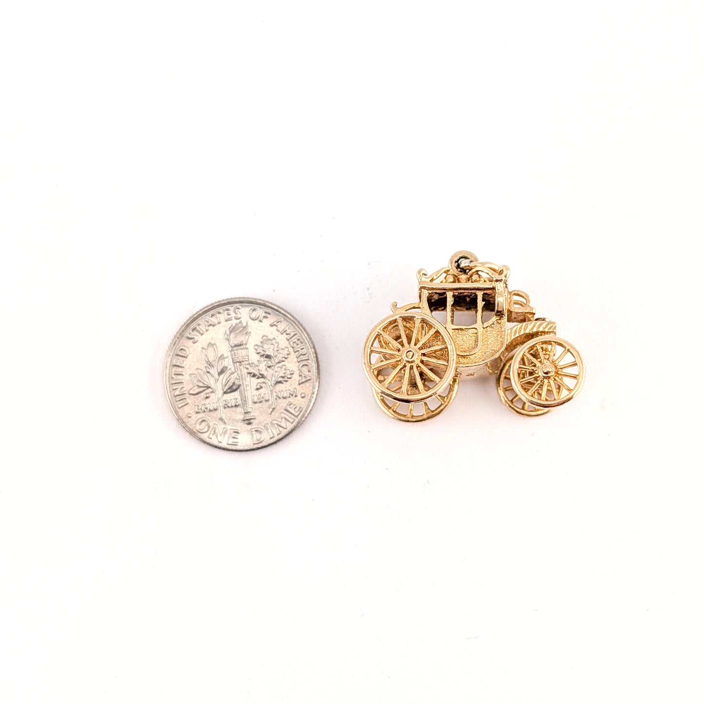 Vintage 9K Gold Moving Carriage Charm – Coach Pendant with Spinning Wheels