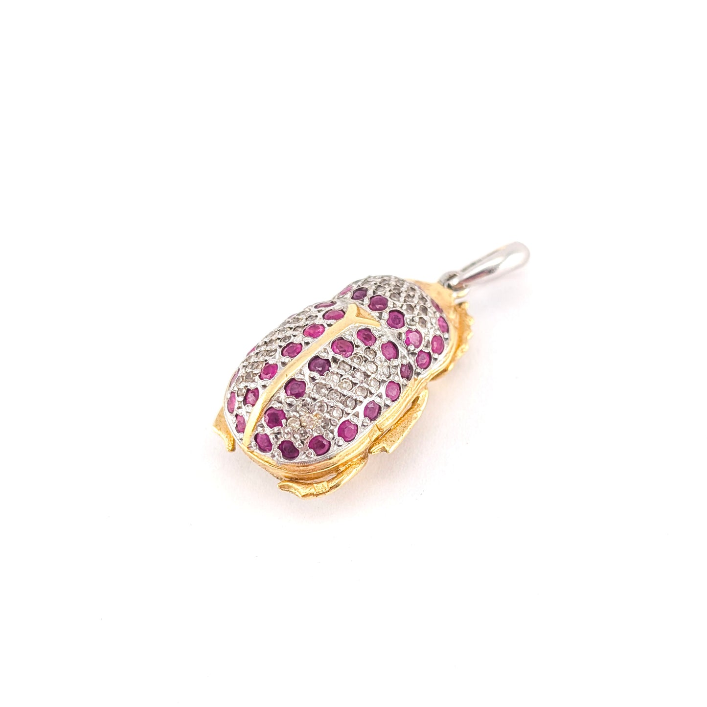 Vintage Diamond and Ruby Scarab Beetle Pendant in 18K Gold and Platinum
