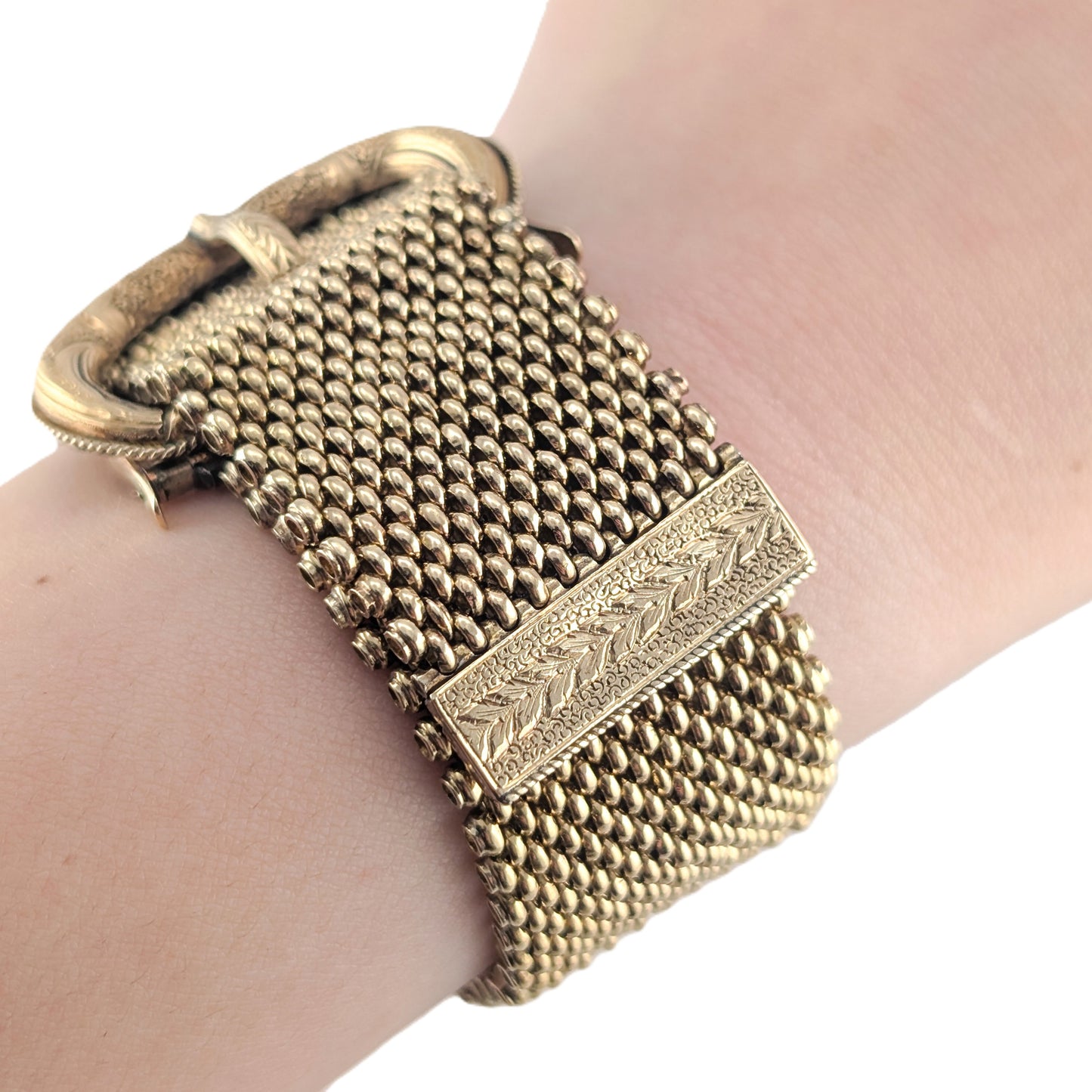 Antique Victorian 12K Gold Mesh Buckle Bracelet