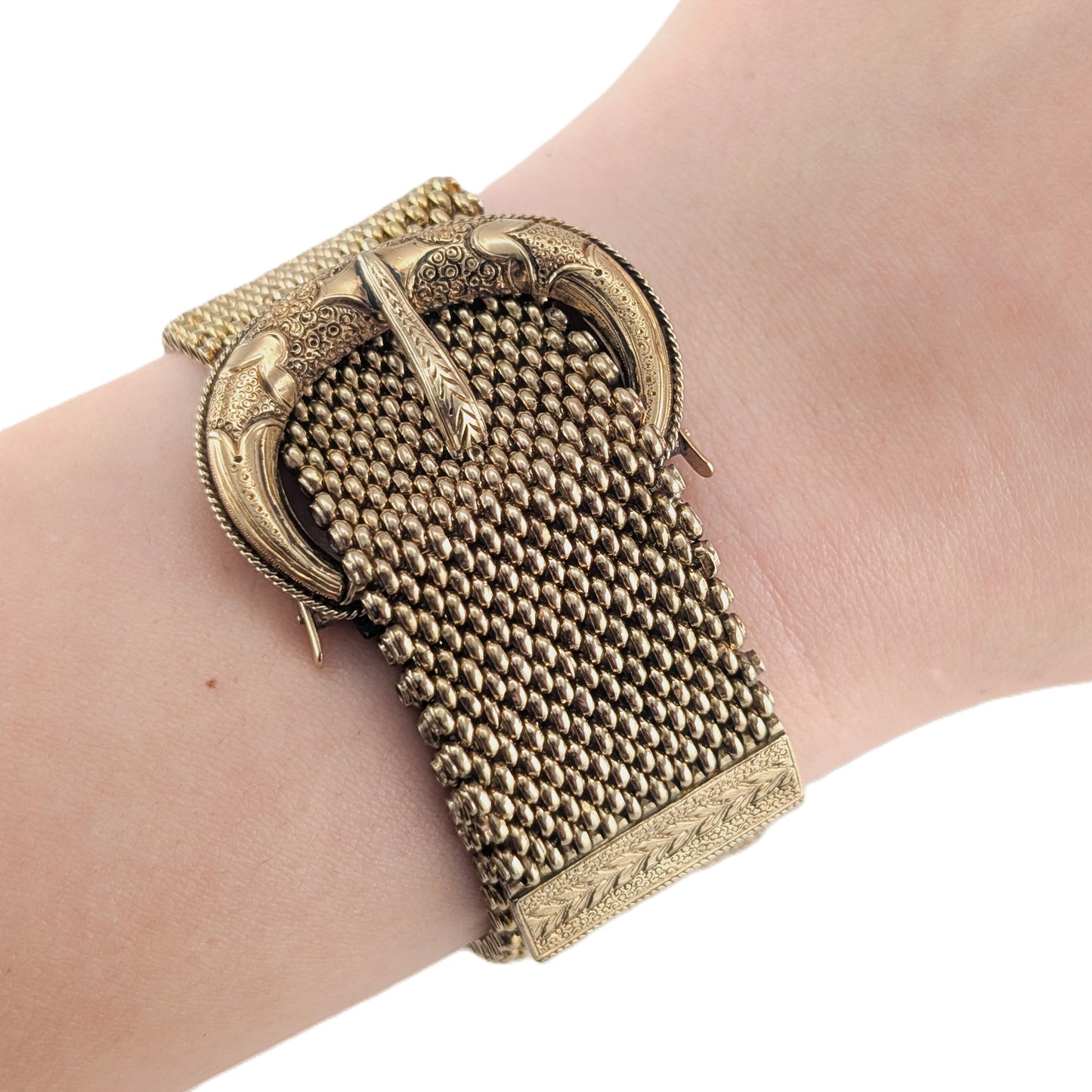 Antique Victorian 12K Gold Mesh Buckle Bracelet