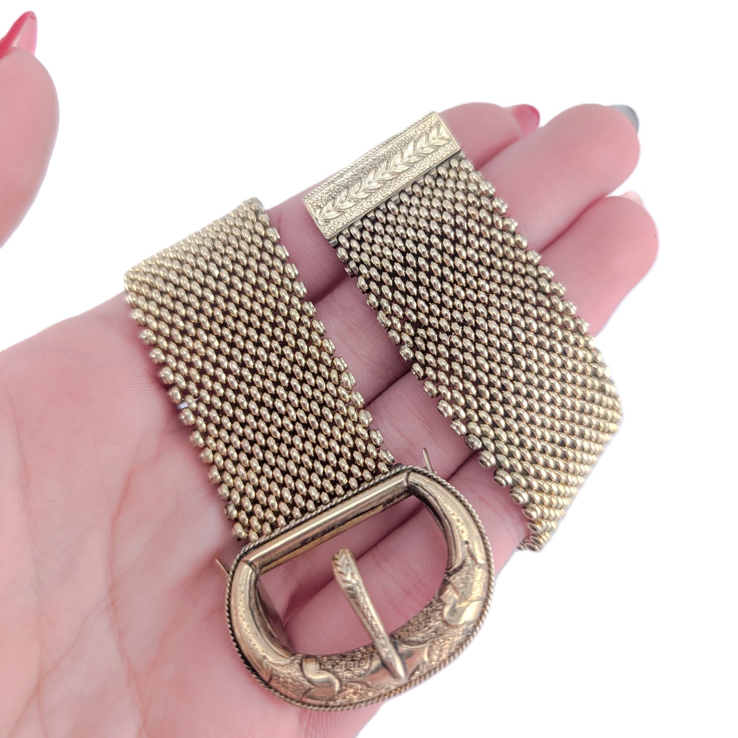 Antique Victorian 12K Gold Mesh Buckle Bracelet