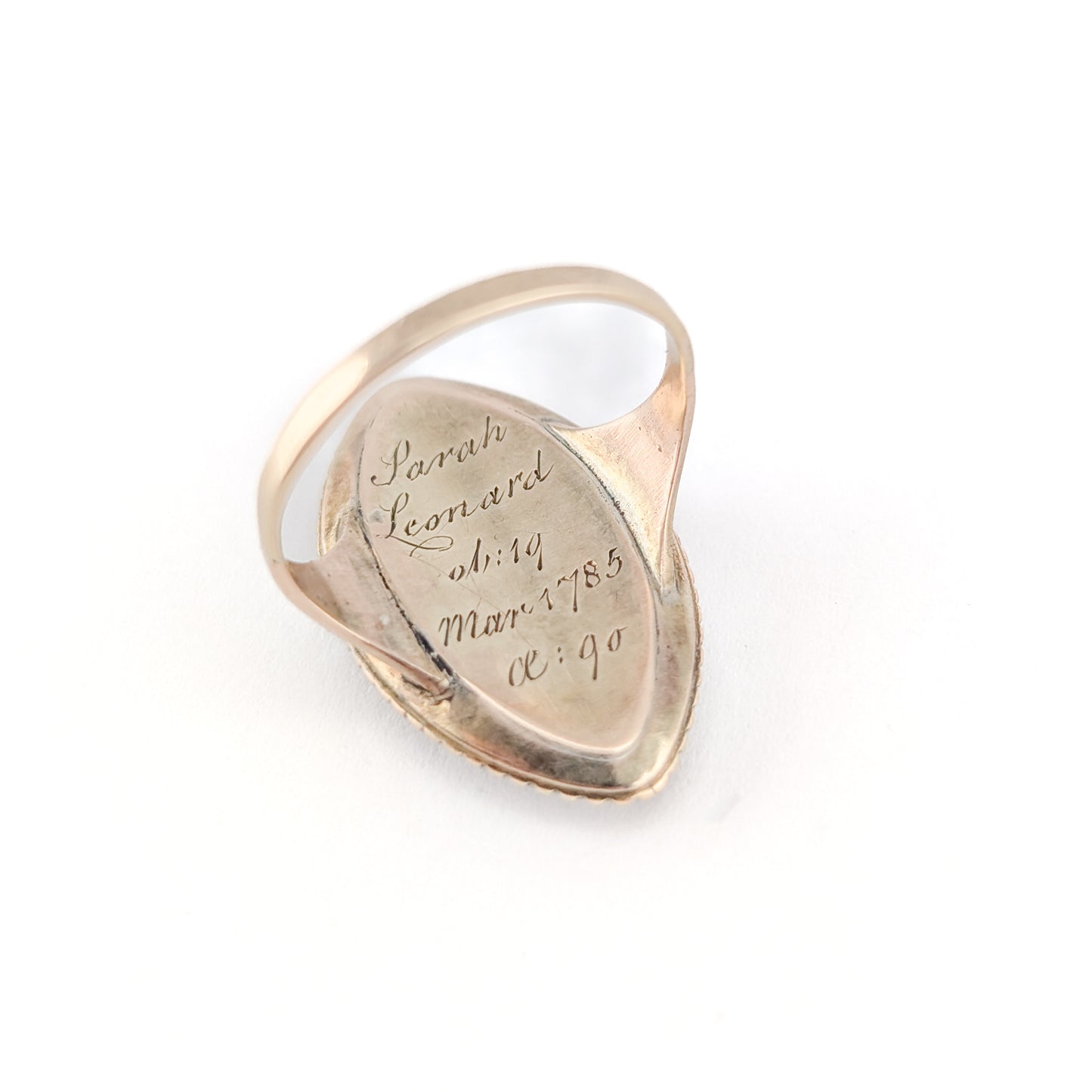 Antique Georgian Mourning Ring in 14K & 9K Gold with Sepia Urn Miniature and 1785 Engraving