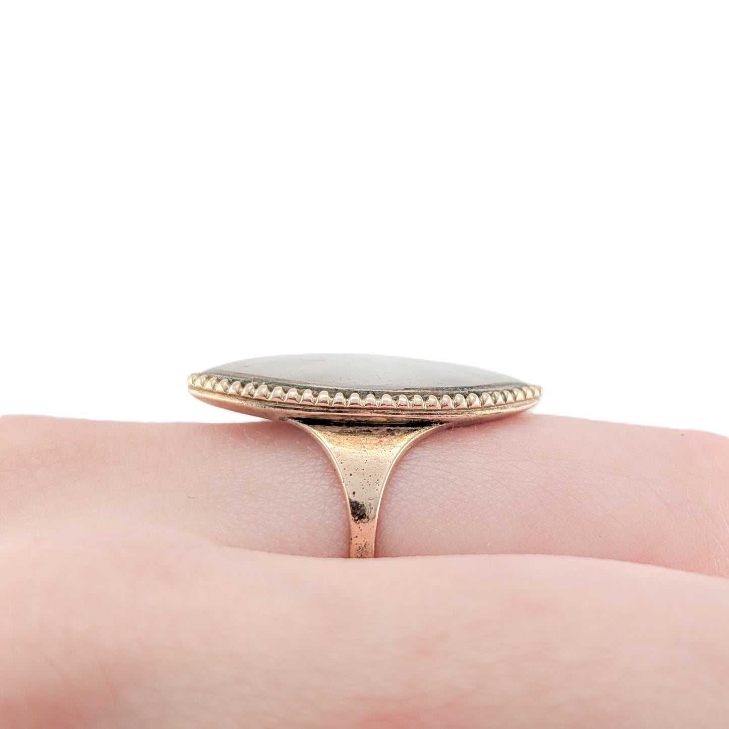 Antique Georgian Mourning Ring in 14K & 9K Gold with Sepia Urn Miniature and 1785 Engraving