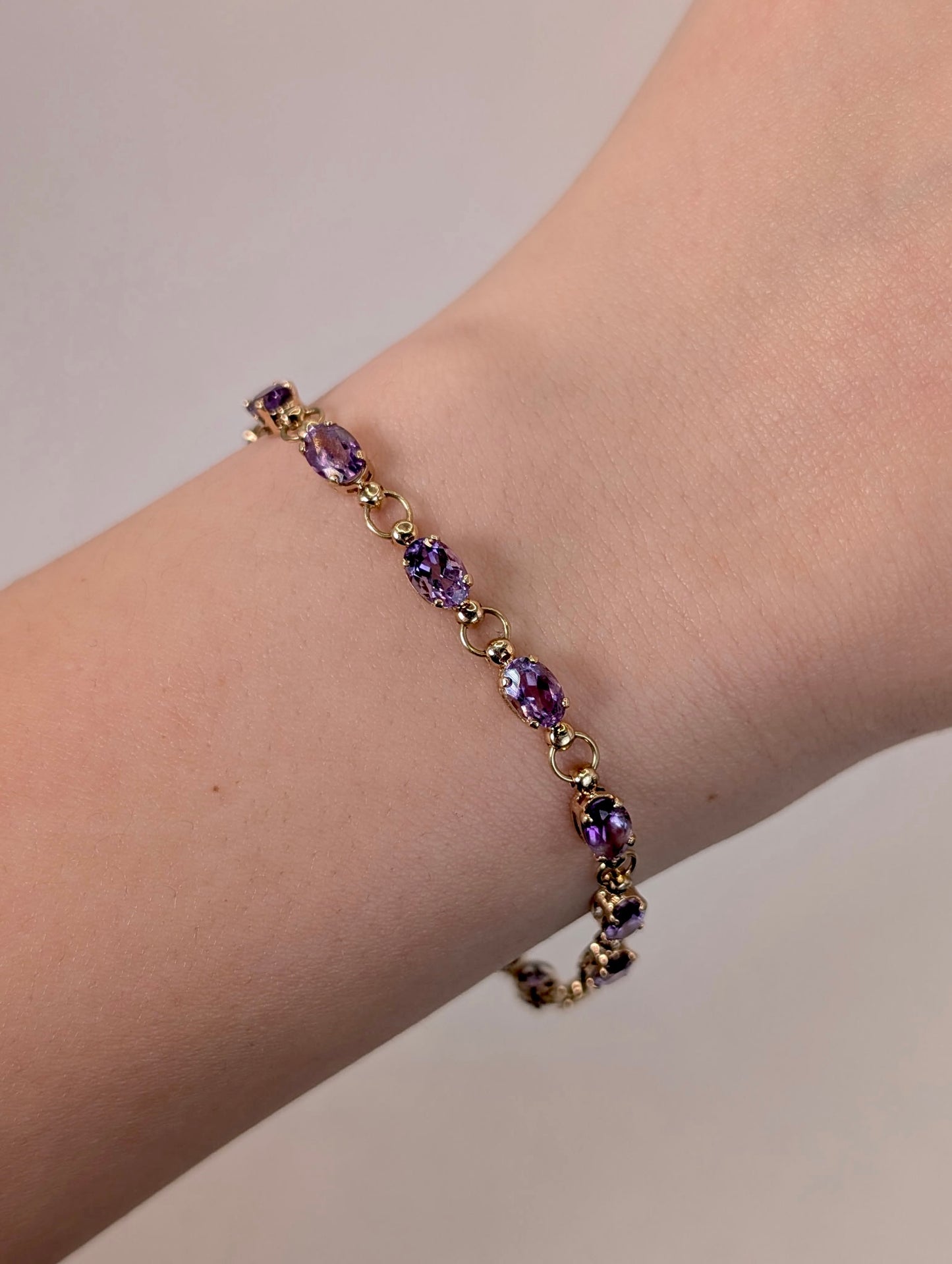 Vintage 14K Gold Amethyst Link Bracelet