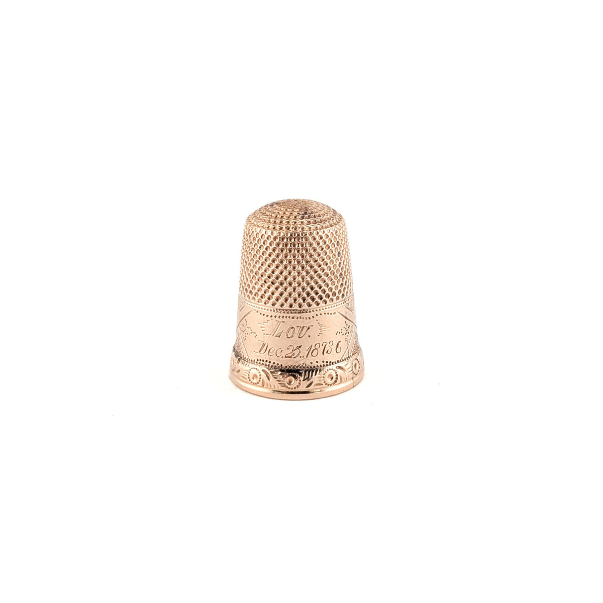 Antique 10K Gold Thimble – Engraved “LOU Dec 25 1873” – Victorian Collectible