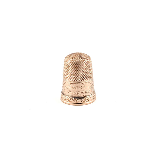 Antique 10K Gold Thimble – Engraved “LOU Dec 25 1873” – Victorian Collectible