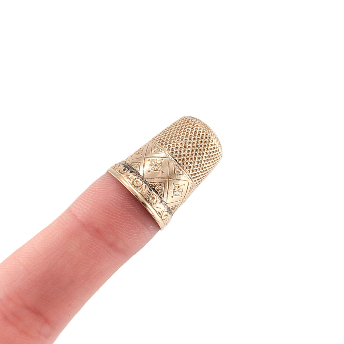 Antique 10K Gold Thimble – Engraved “LOU Dec 25 1873” – Victorian Collectible