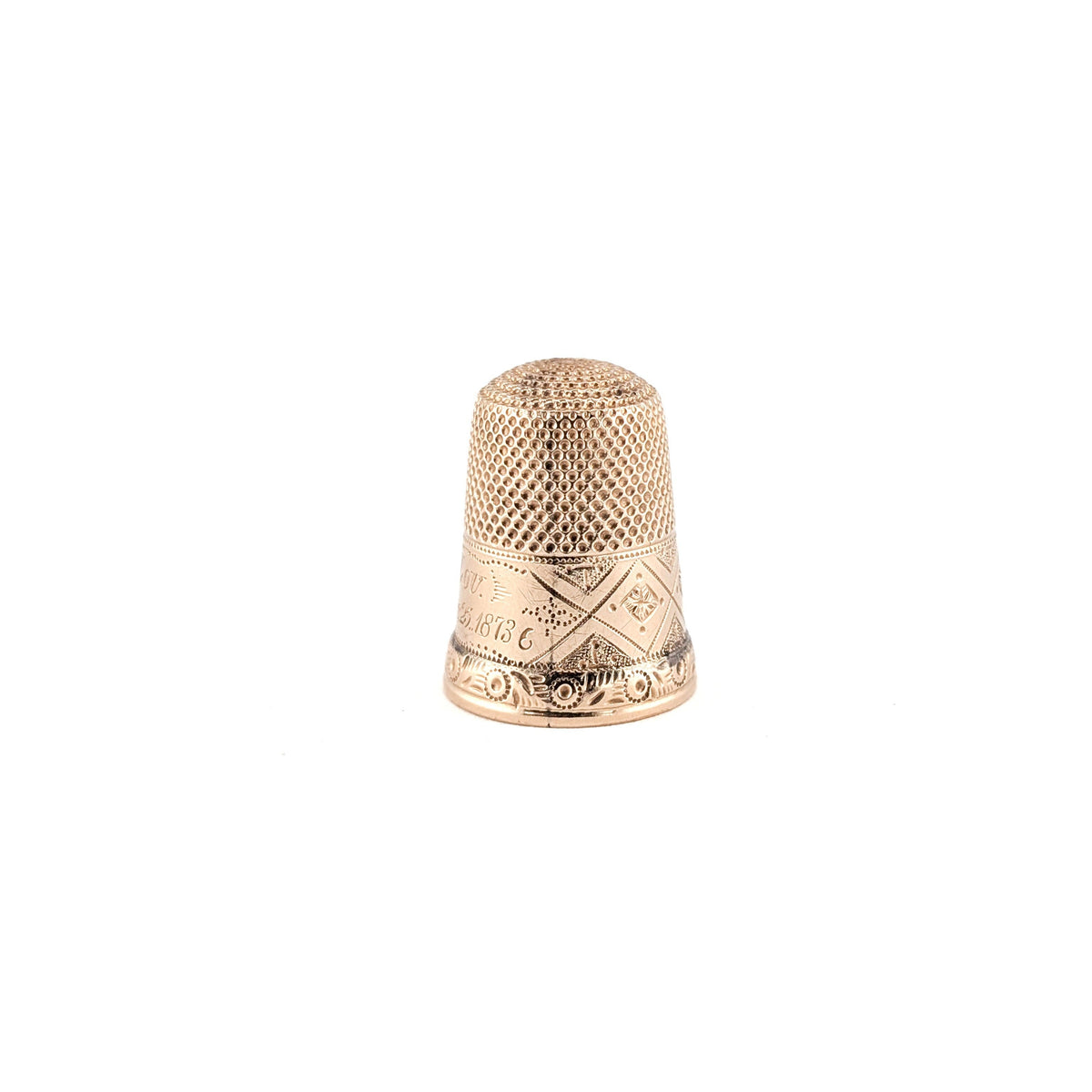 Antique 10K Gold Thimble – Engraved “LOU Dec 25 1873” – Victorian Collectible