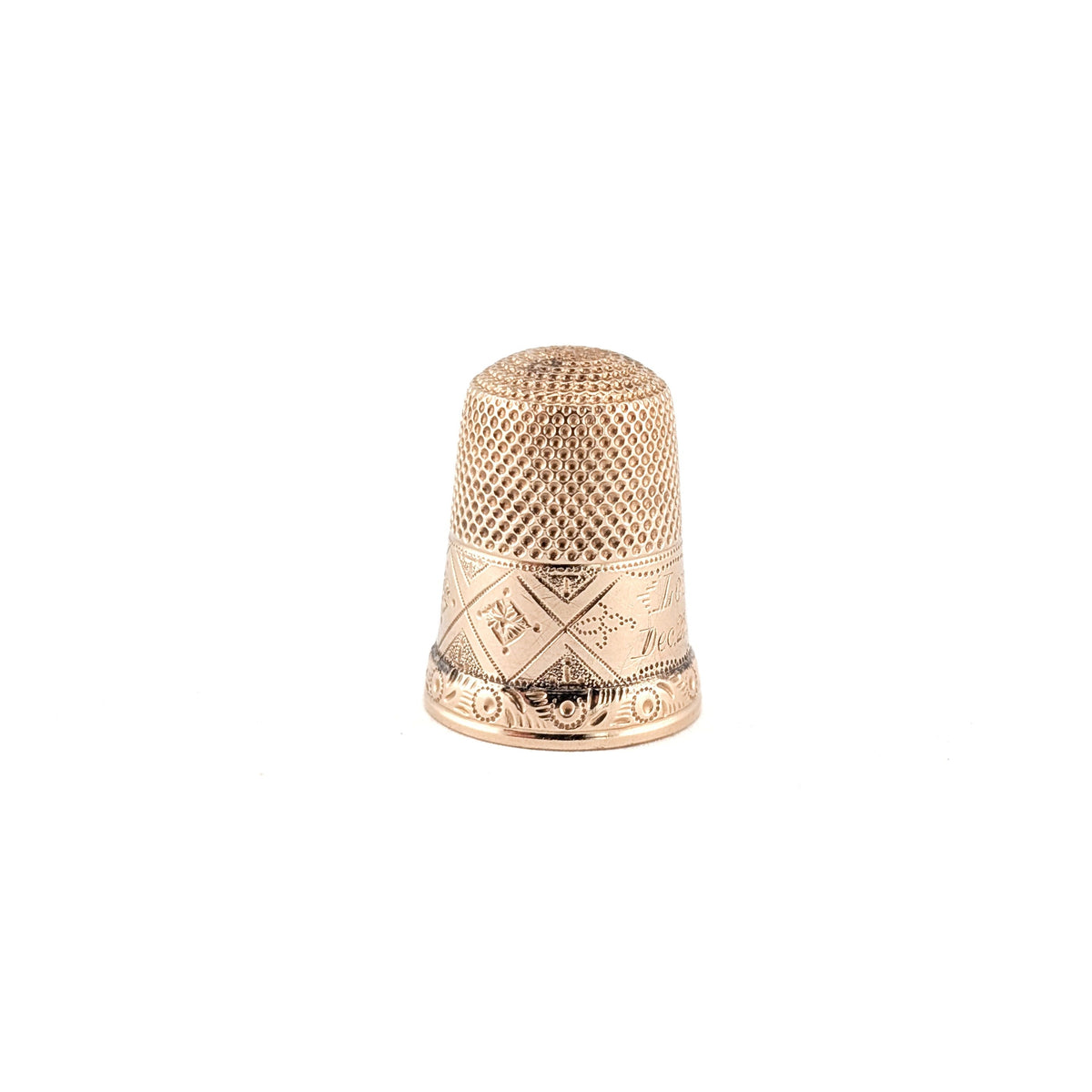 Antique 10K Gold Thimble – Engraved “LOU Dec 25 1873” – Victorian Collectible