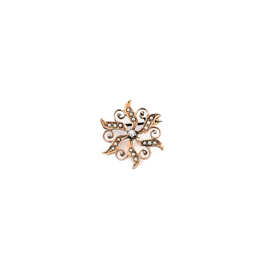 Antique Art Nouveau 10K Rose Gold Seed Pearl Brooch