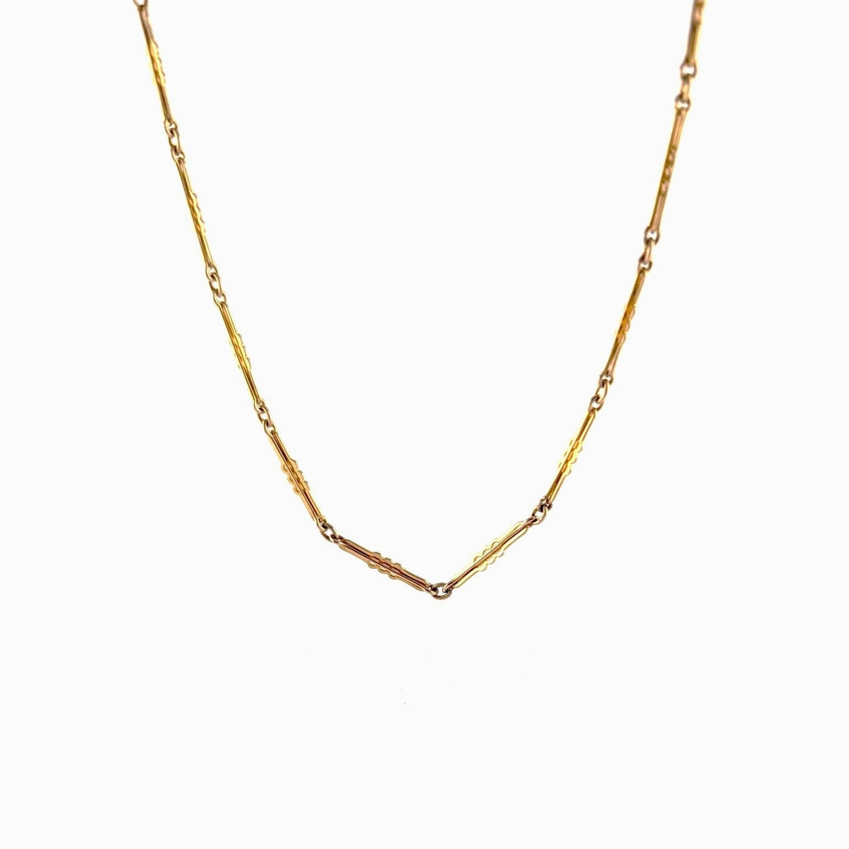 Antique 10K Yellow Gold Decorative Bar Link Watch Chain, 13"