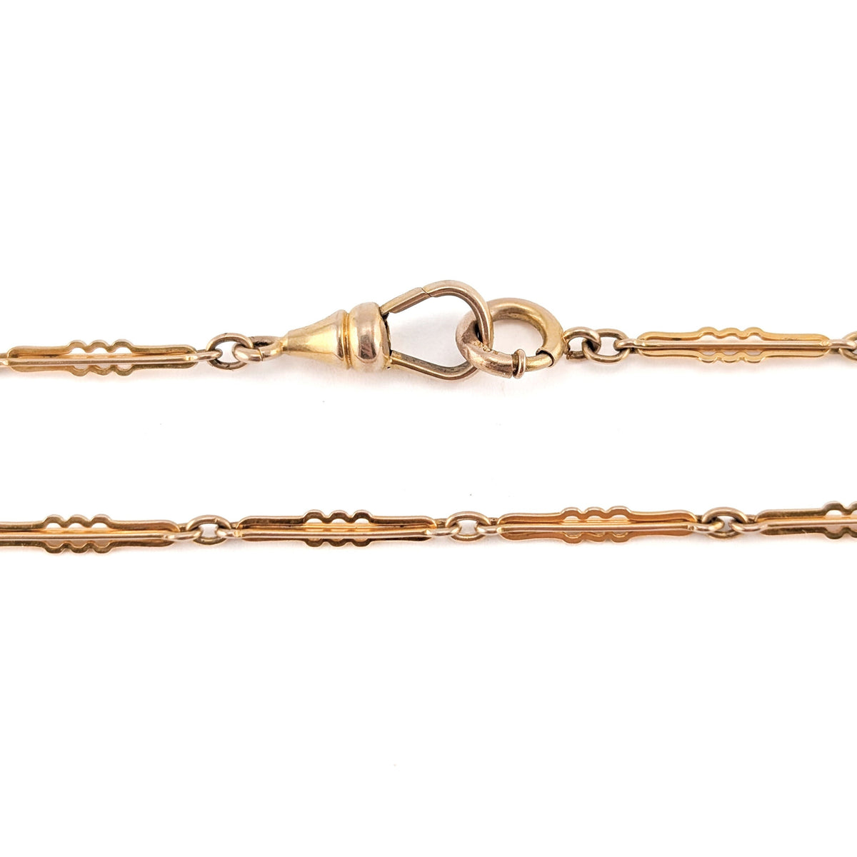 Antique 10K Yellow Gold Decorative Bar Link Watch Chain, 13"