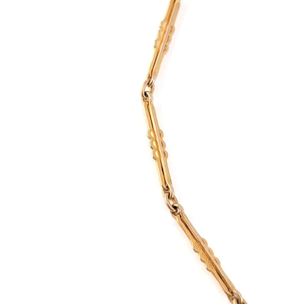 Antique 10K Yellow Gold Decorative Bar Link Watch Chain, 13"