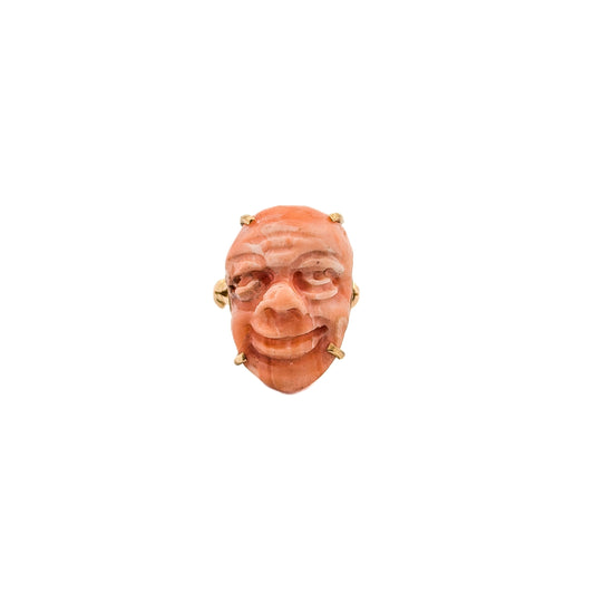 Antique 14K Gold Carved Coral Cameo Ring - Taishō Era Masterpiece