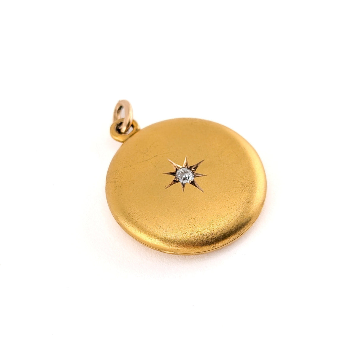Antique 14K Gold Diamond Starburst Round Locket Pendant - Monogrammed "W"