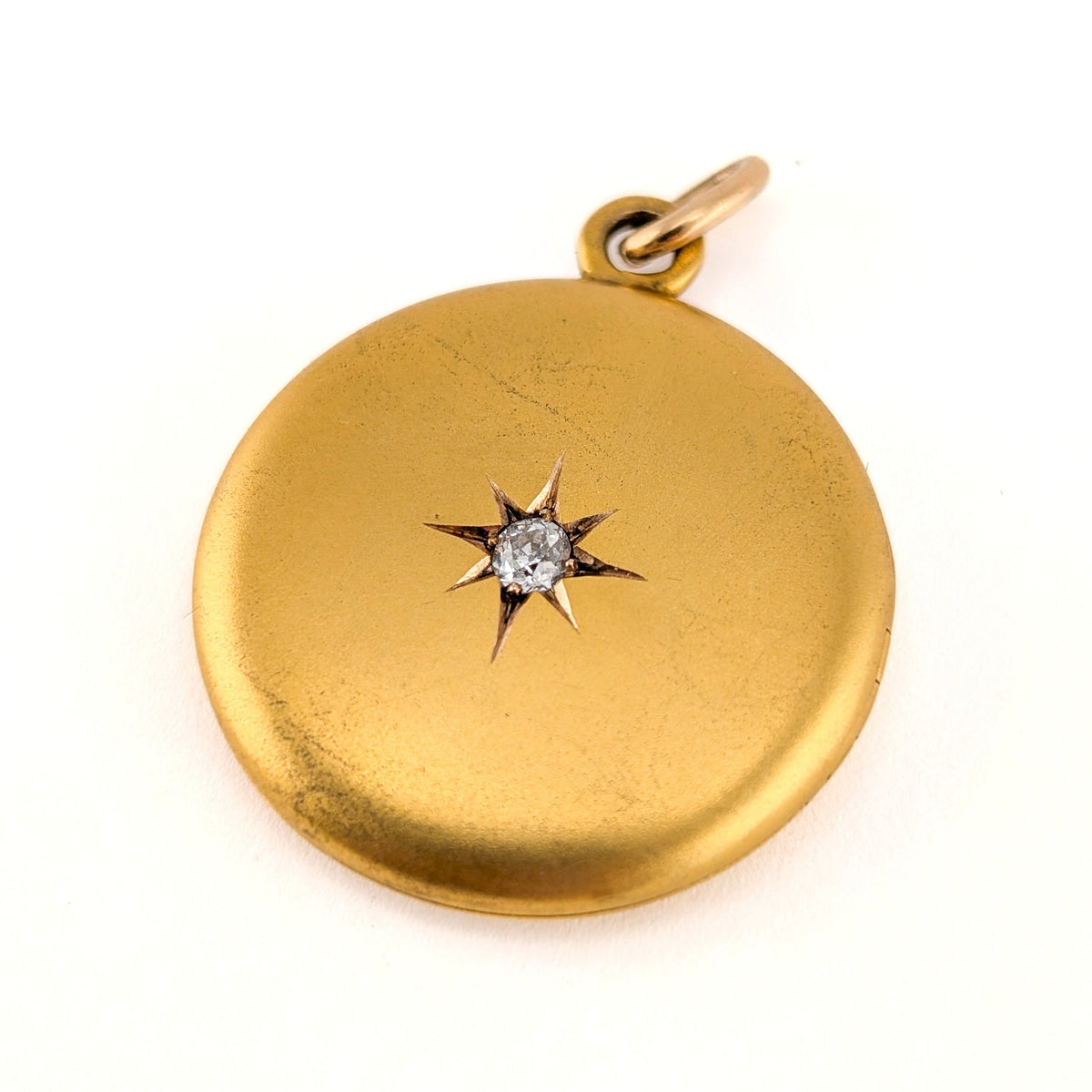 Antique 14K Gold Diamond Starburst Round Locket Pendant - Monogrammed "W"