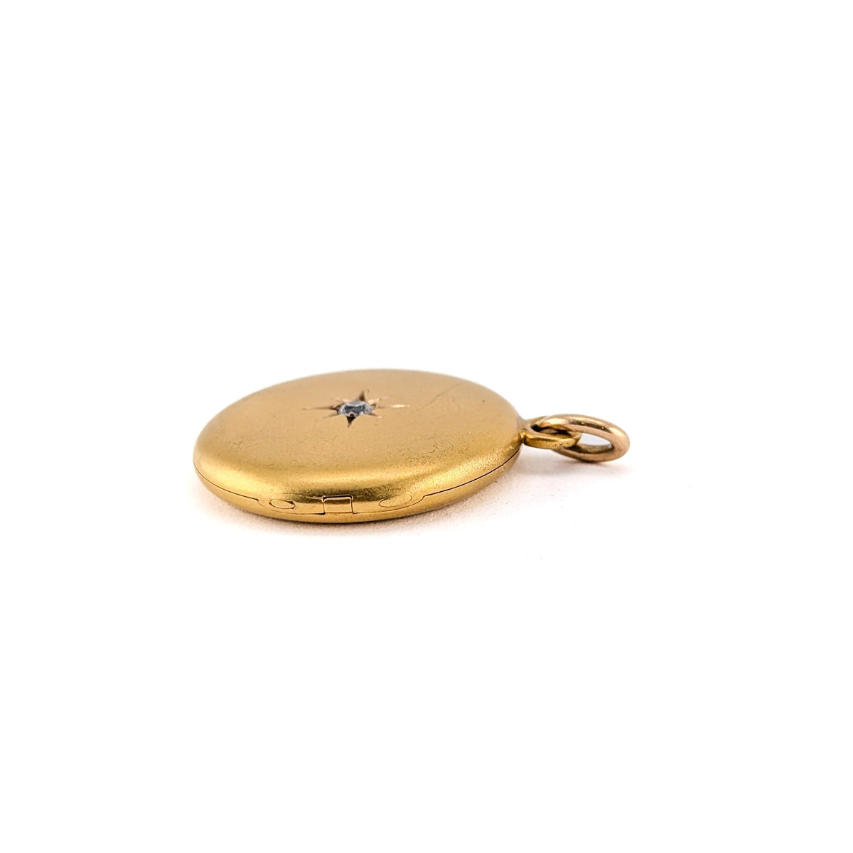 Antique 14K Gold Diamond Starburst Round Locket Pendant - Monogrammed "W"