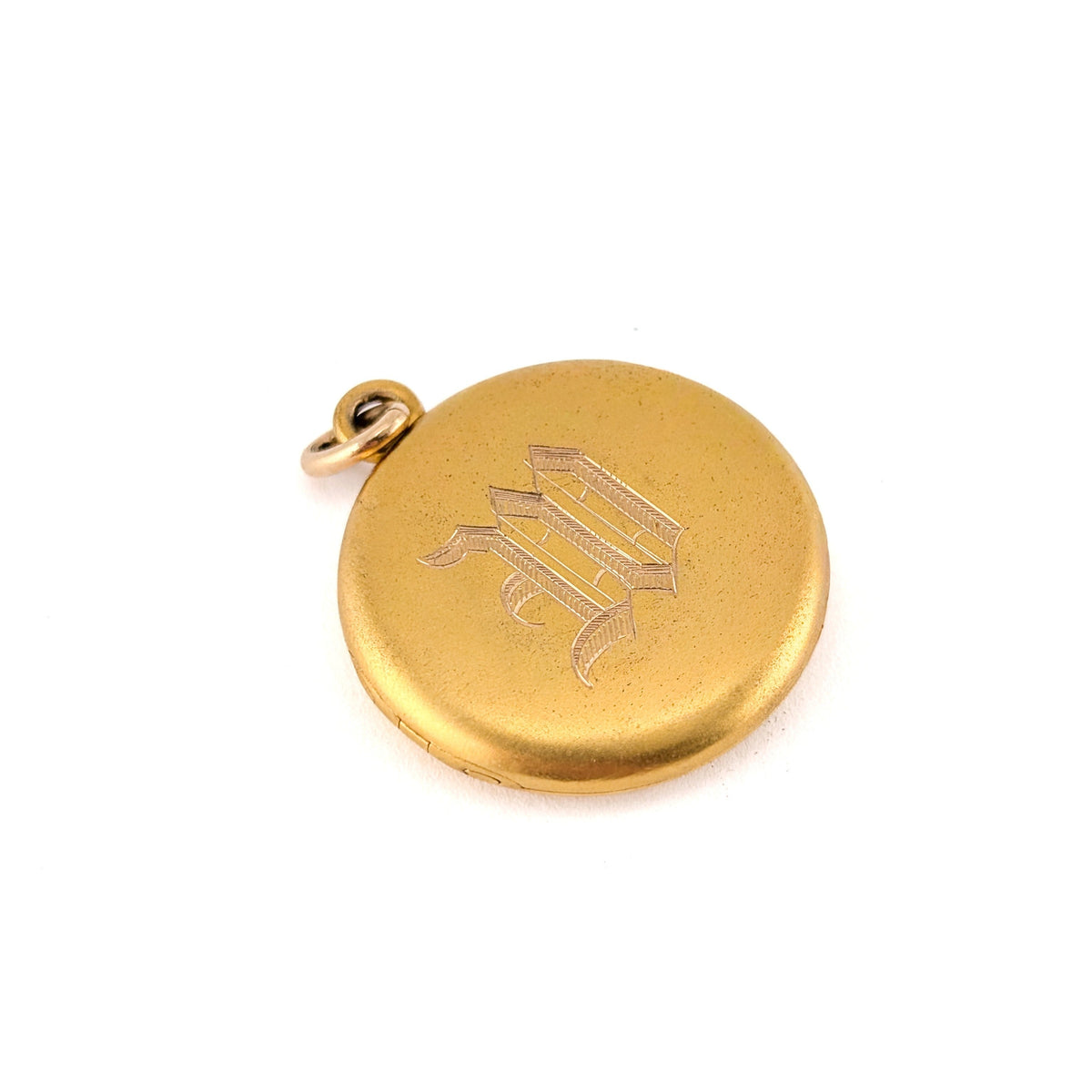 Antique 14K Gold Diamond Starburst Round Locket Pendant - Monogrammed "W"