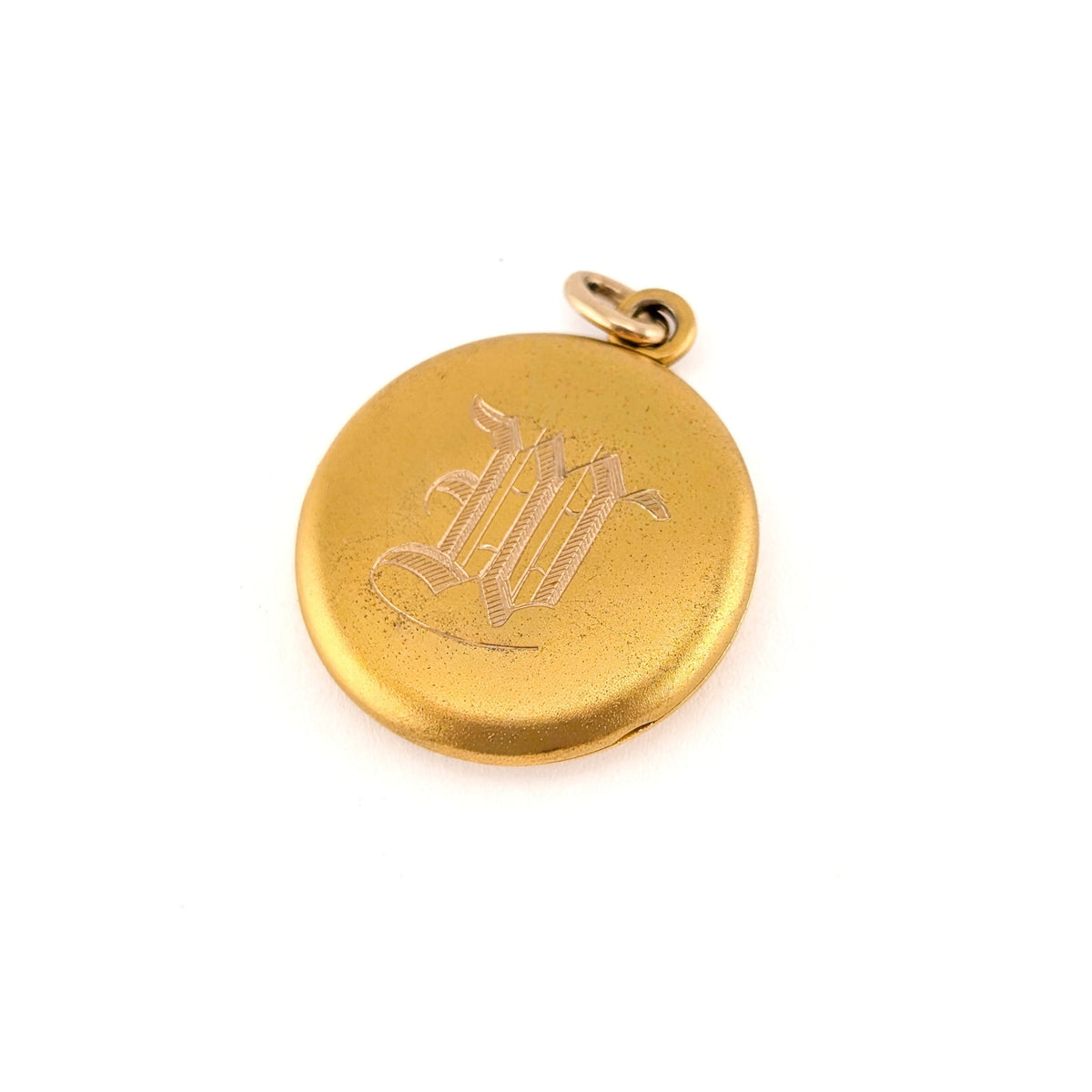 Antique 14K Gold Diamond Starburst Round Locket Pendant - Monogrammed "W"
