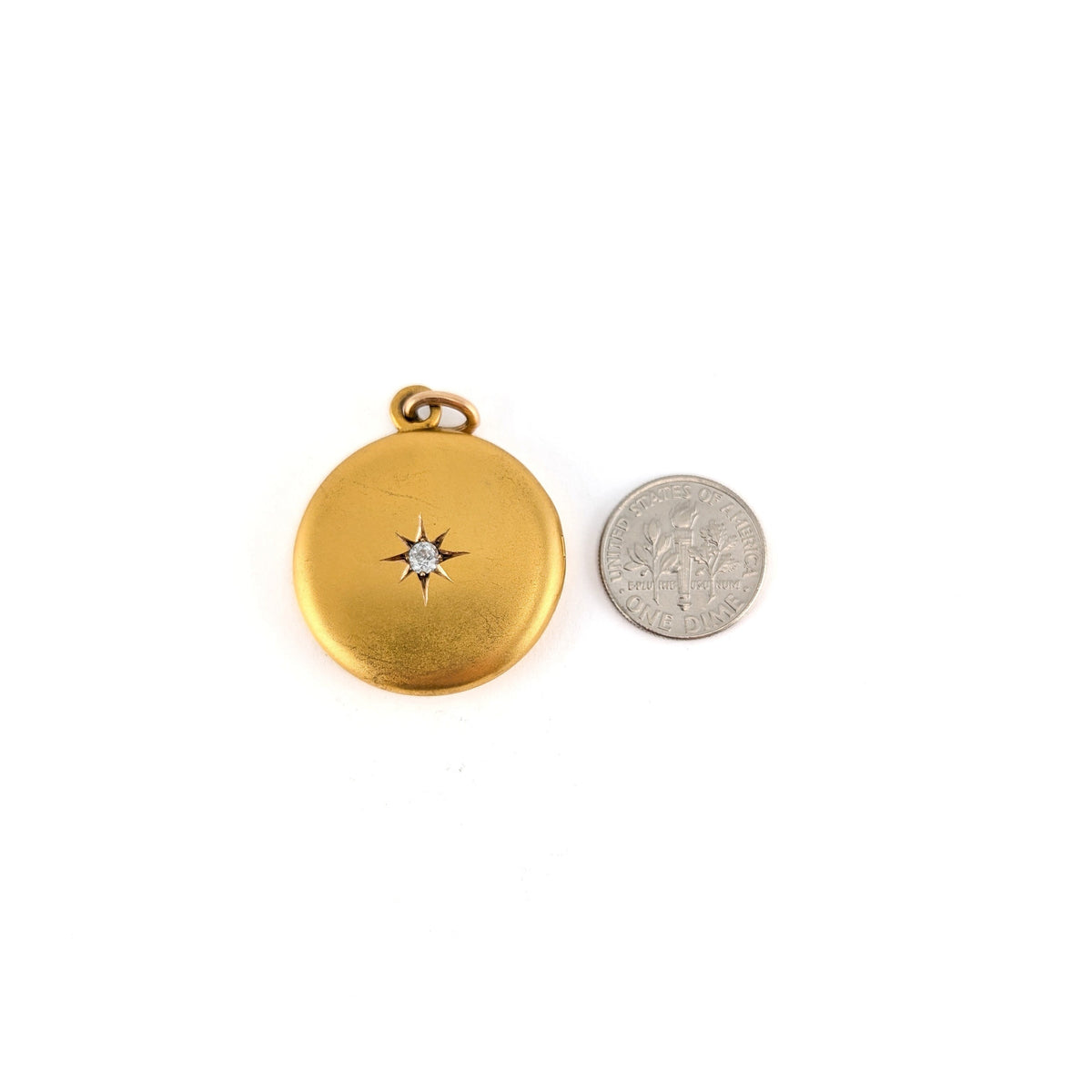 Antique 14K Gold Diamond Starburst Round Locket Pendant - Monogrammed "W"