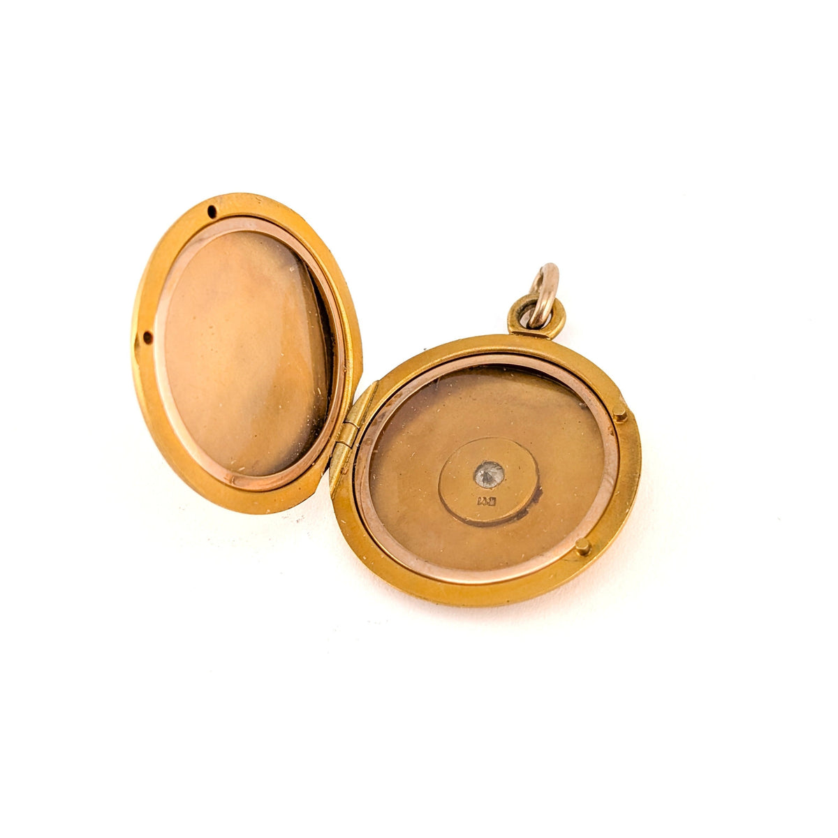 Antique 14K Gold Diamond Starburst Round Locket Pendant - Monogrammed "W"
