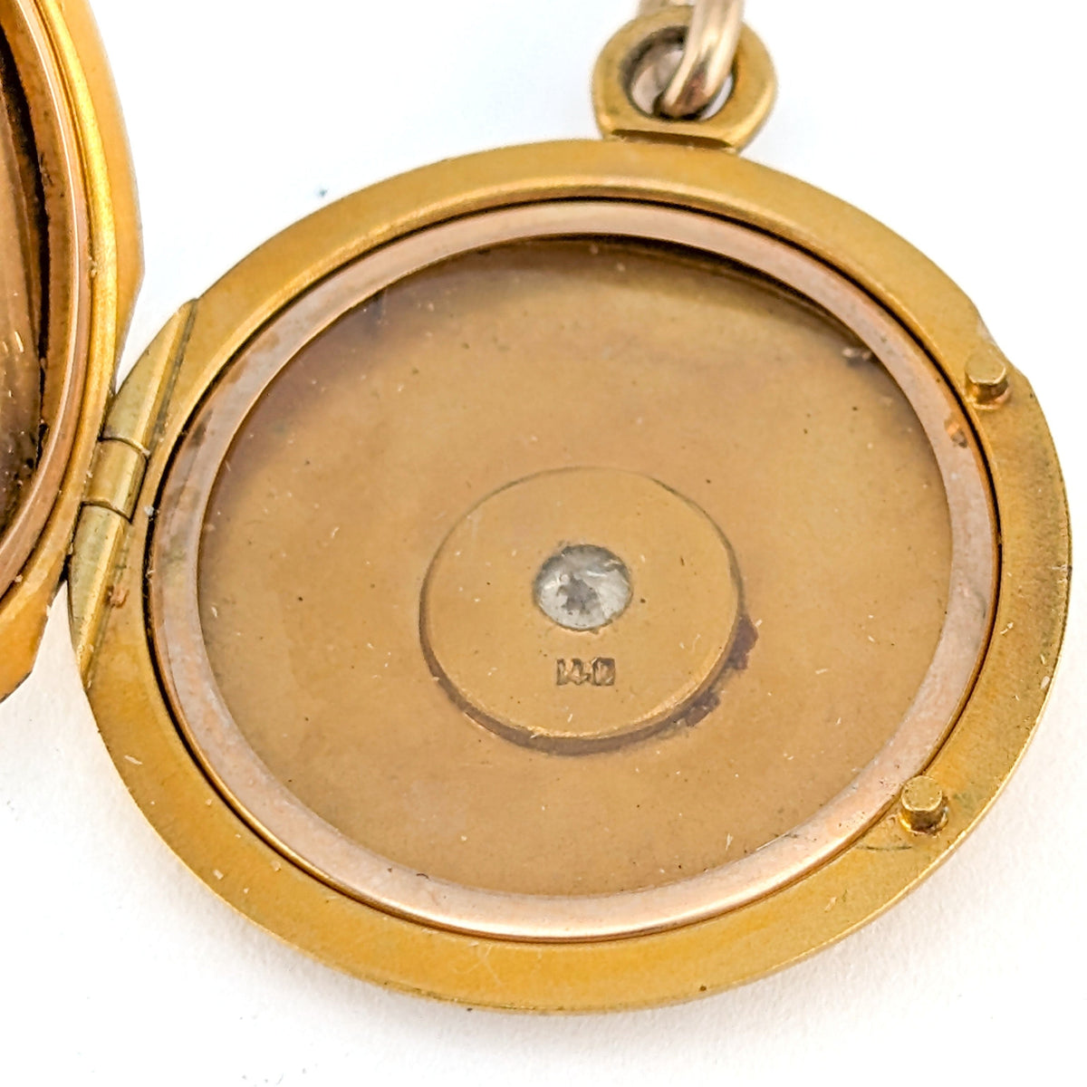 Antique 14K Gold Diamond Starburst Round Locket Pendant - Monogrammed "W"