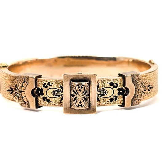 Antique 14K Gold Enamel Buckle Bracelet – 21.45 Grams