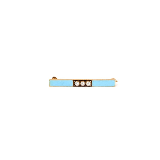 Antique 14K Gold Enamel and Seed Pearl Bar Pin
