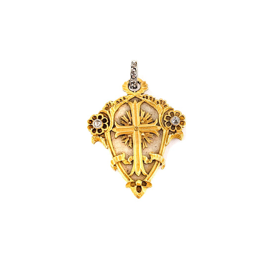 Antique 18K Gold, Platinum & Diamond Memorial Cross Pendant (1844)