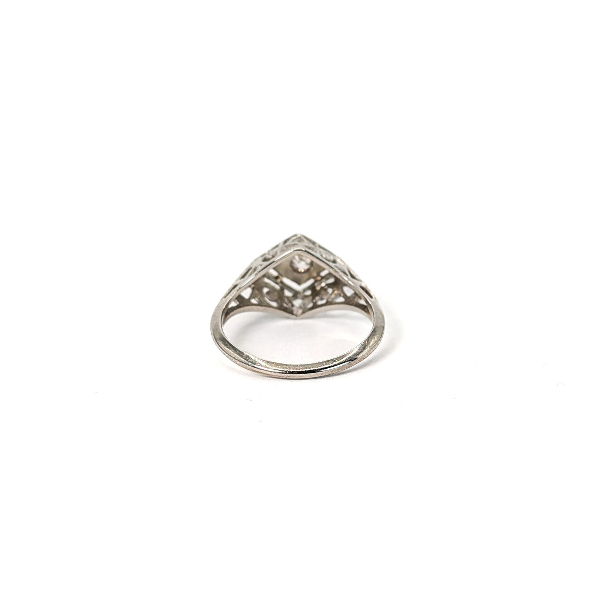 Antique 18K White Gold Old Mine Cut Diamond Ring