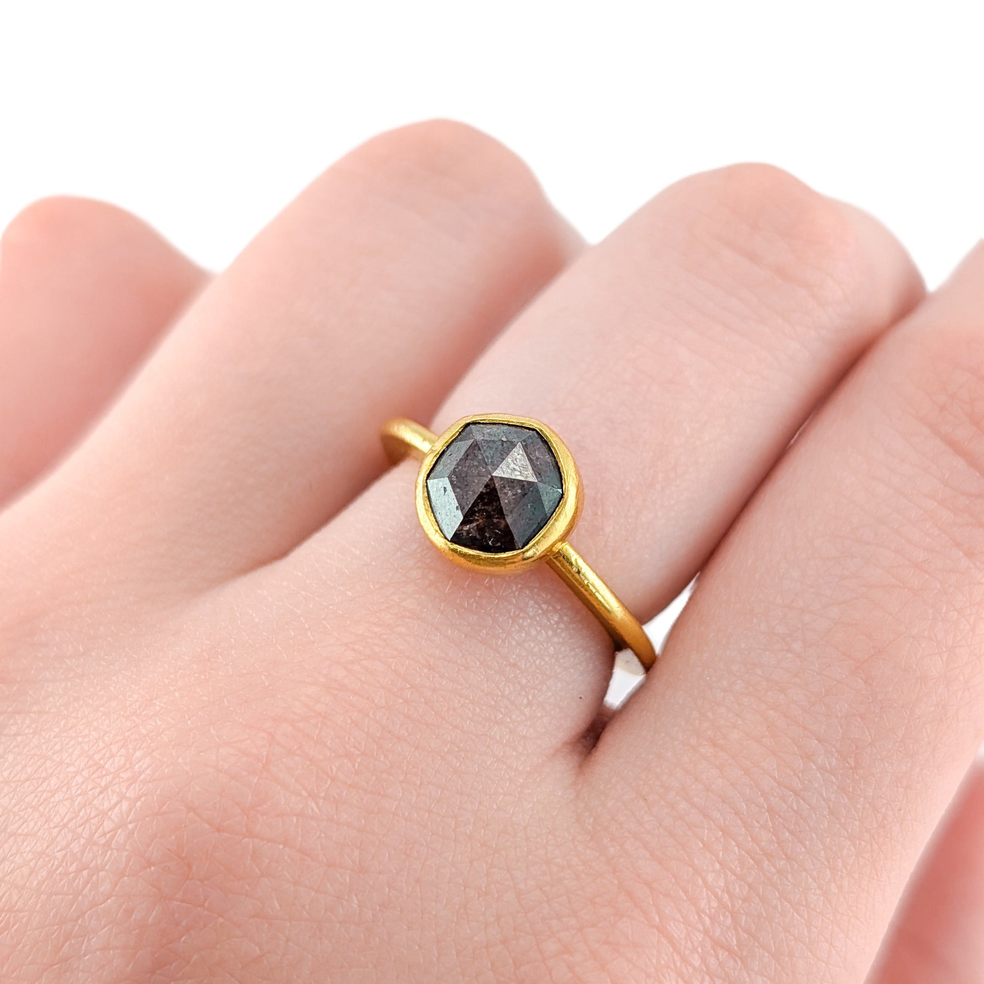 21K Gold 1.65ct Rose-Cut Diamond ring – Bezel Set, Handcrafted, Old World Style