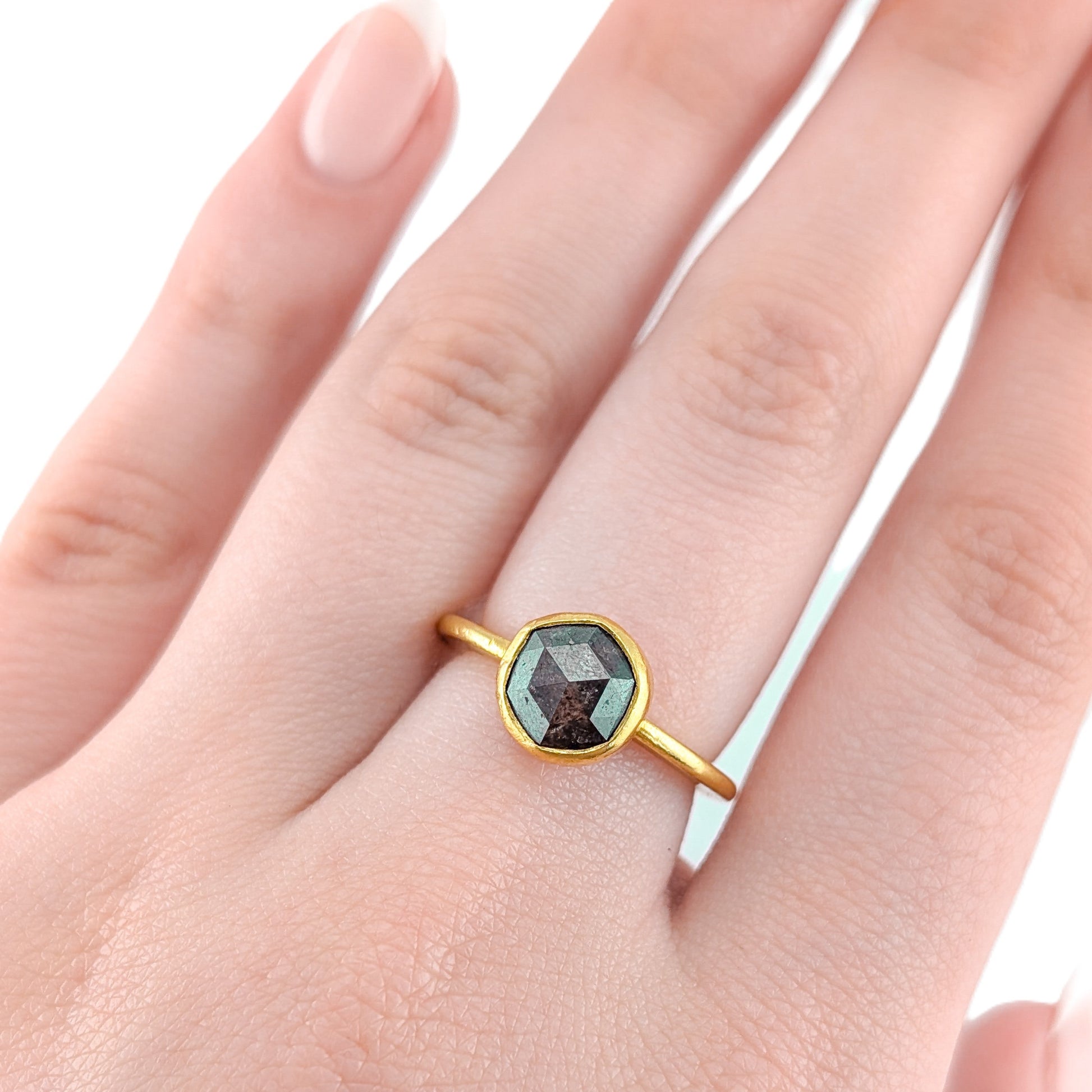 21K Gold 1.65ct Rose-Cut Diamond ring – Bezel Set, Handcrafted, Old World Style