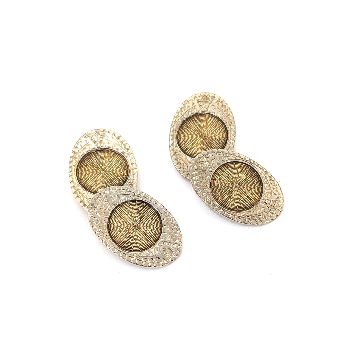 Antique Art Deco 10K Two-Tone Gold Engraved Oval Cufflinks